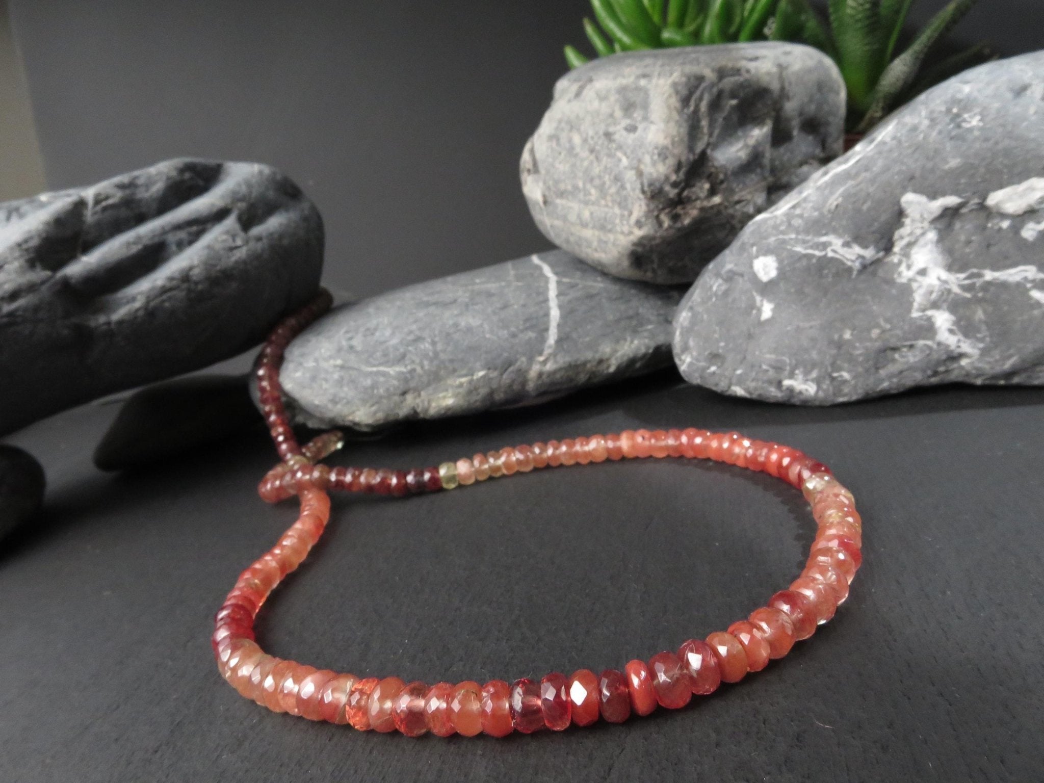Andesin Kette Silber 46cm Edelsteinkette orange grün