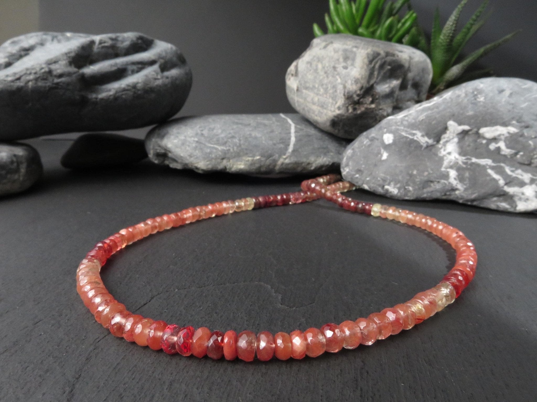 Andesin Kette Silber 46cm Edelsteinkette orange grün