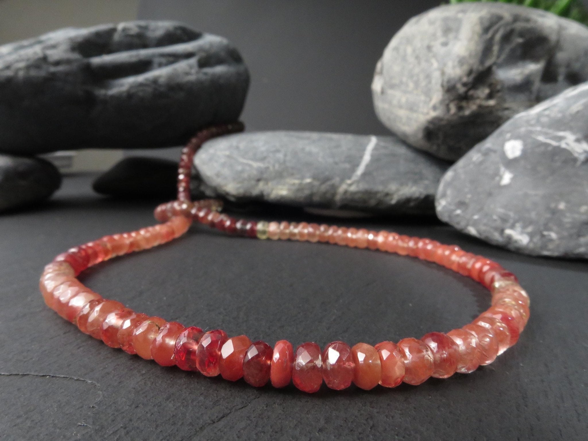 Andesin Kette Silber 46cm Edelsteinkette orange grün