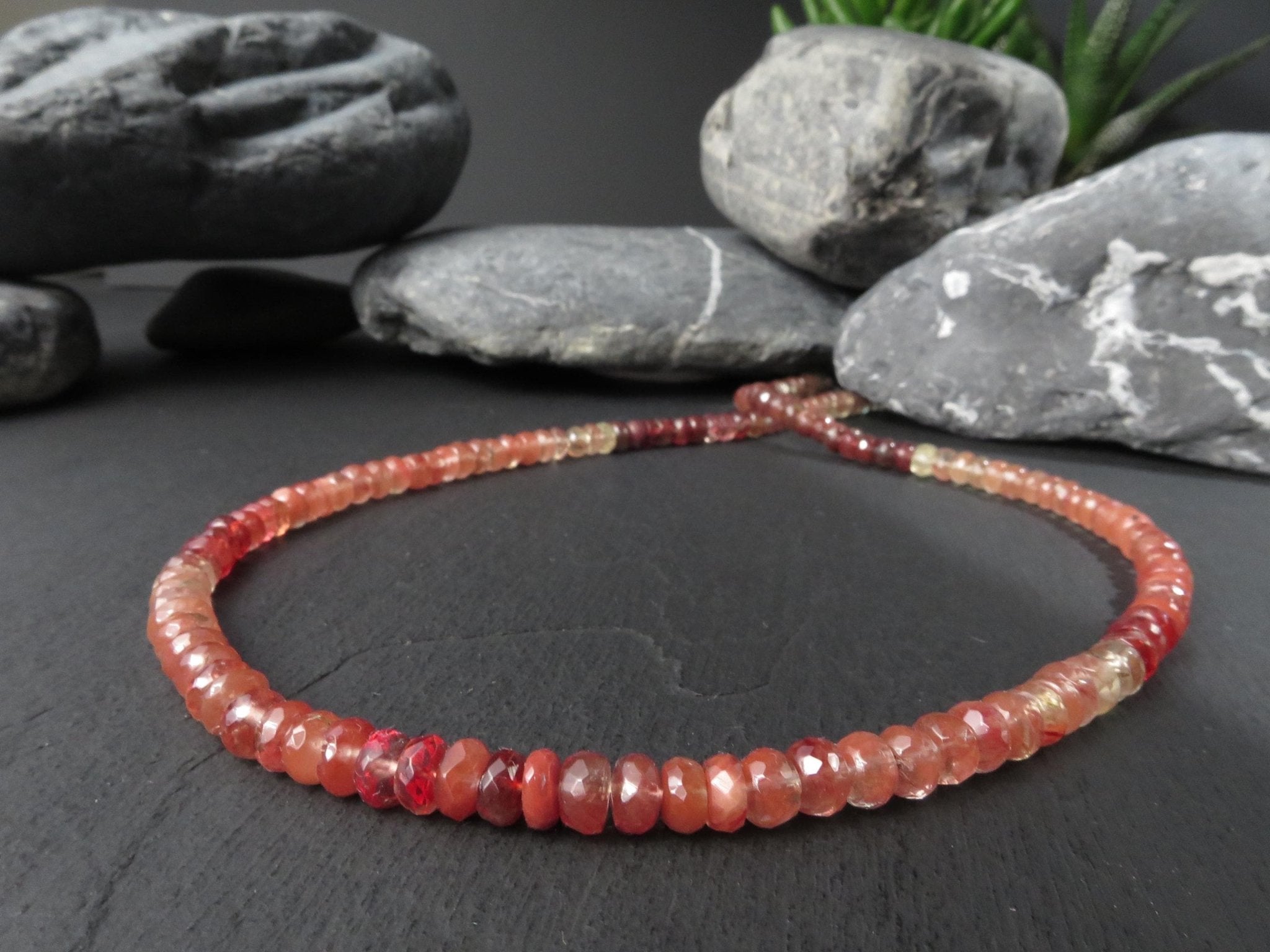 Andesin Kette Silber 46cm Edelsteinkette orange grün