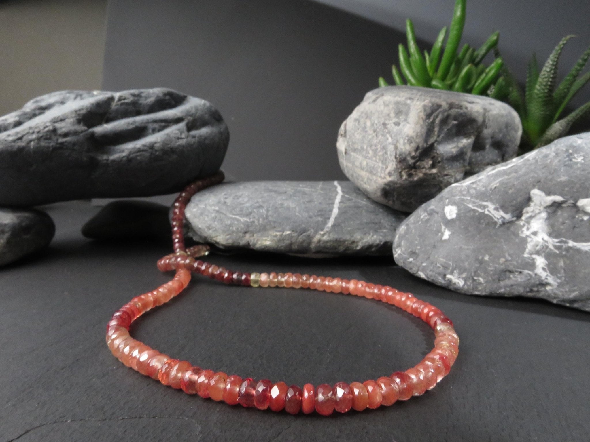 Andesin Kette Silber 46cm Edelsteinkette orange grün