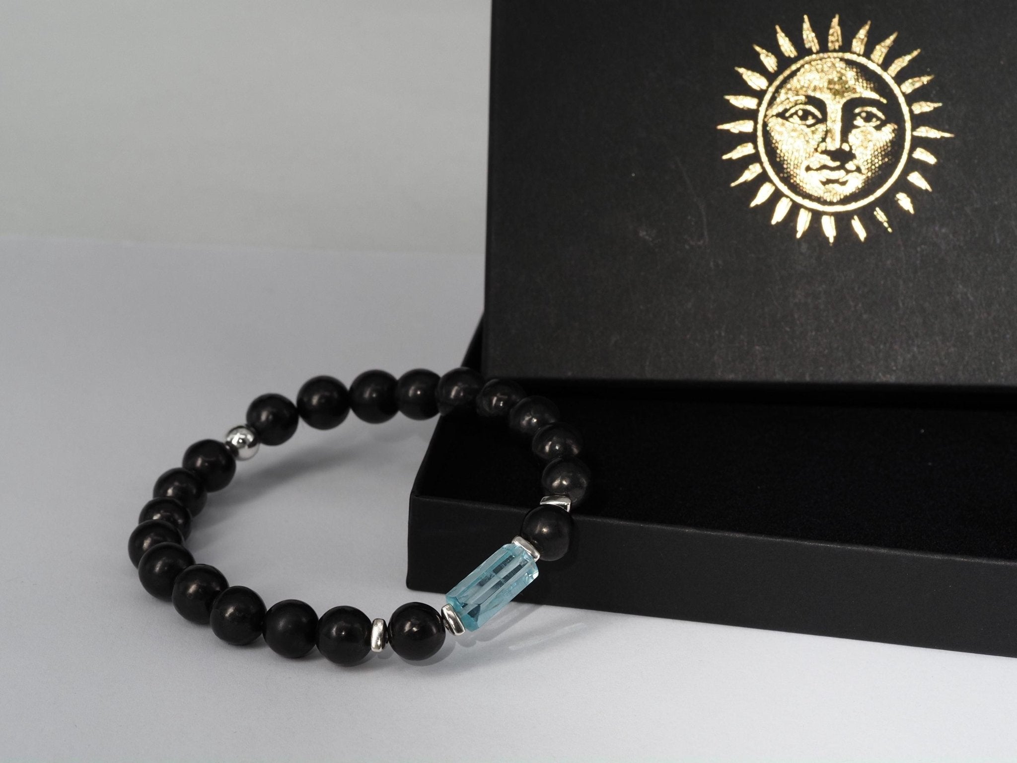 Aquamarin Armband mit Schungit für Männer Edelstein