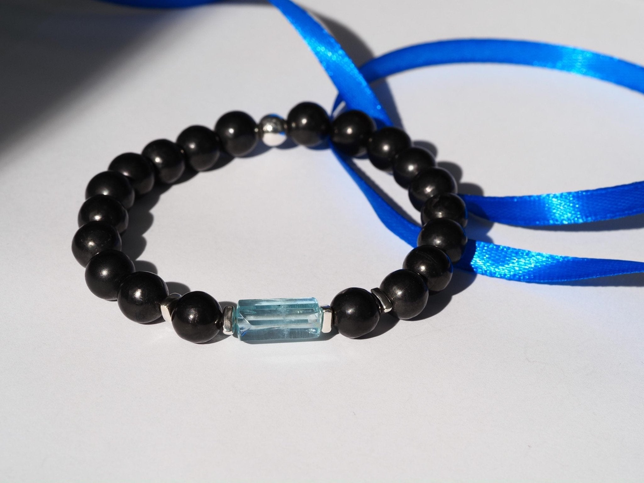 Aquamarin Armband mit Schungit für Männer Edelstein