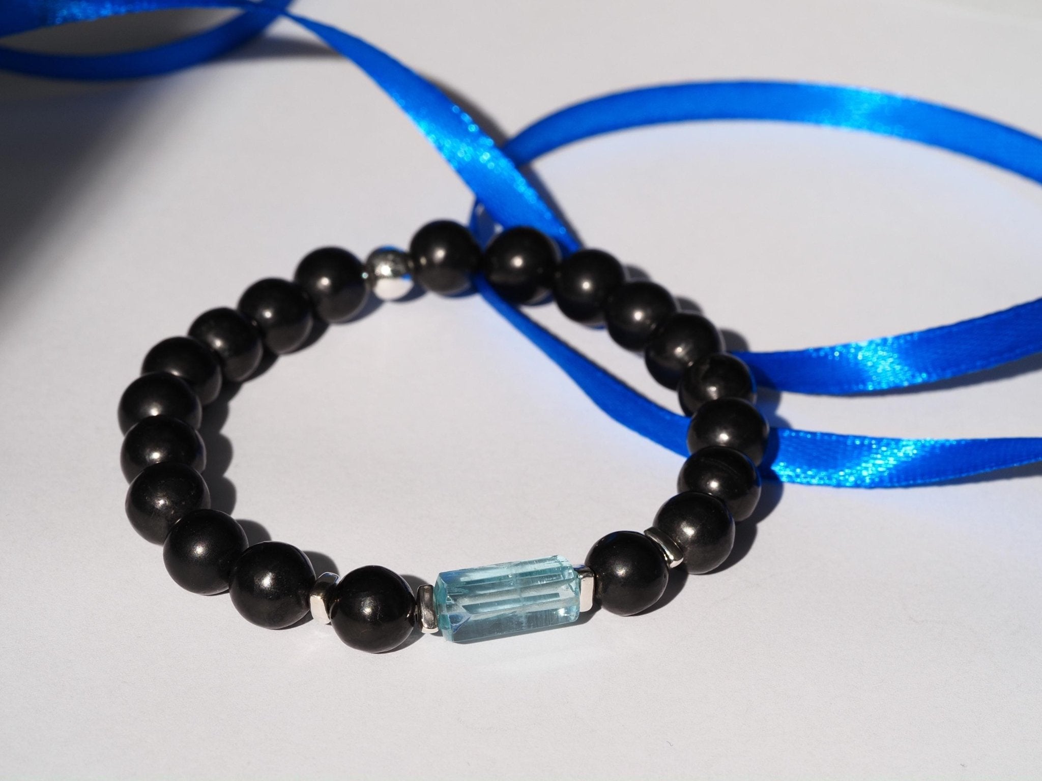 Aquamarin Armband mit Schungit für Männer Edelstein