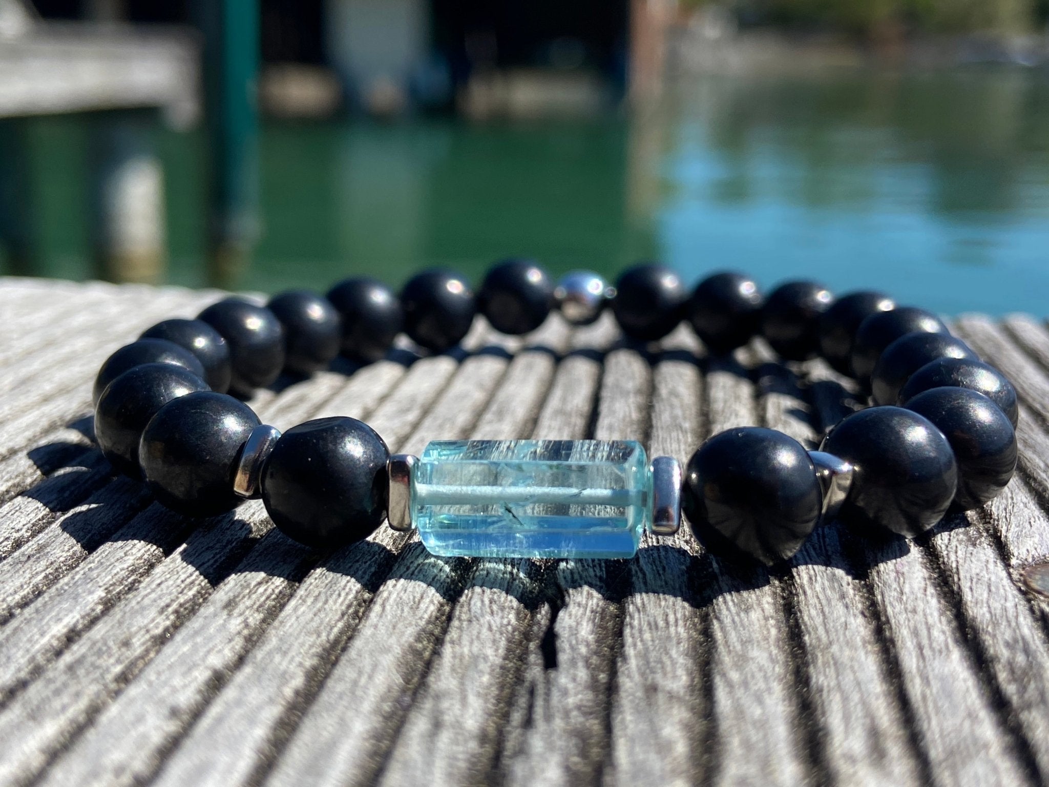 Aquamarin Armband Schungit für Männer Edelstein