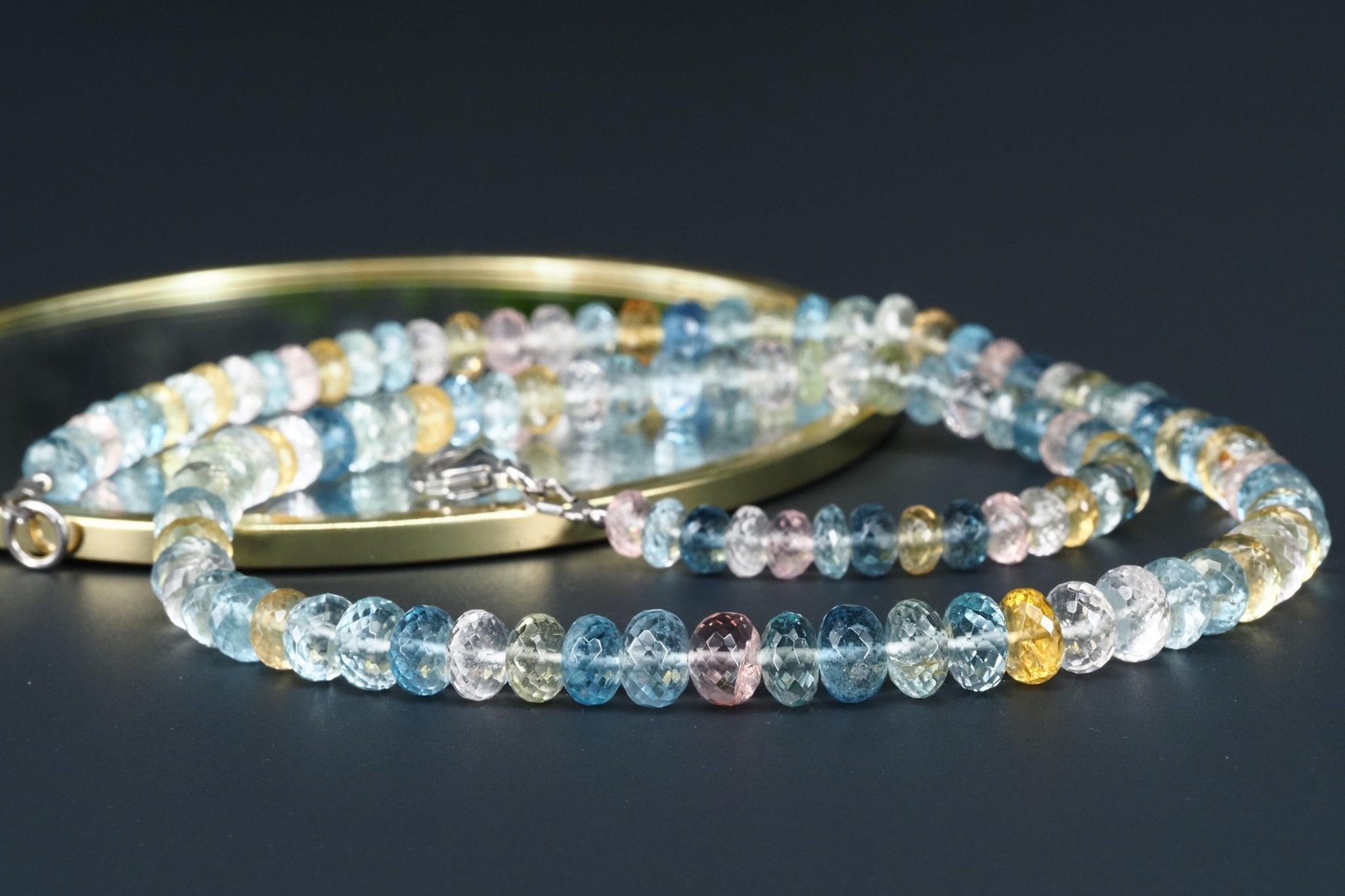 Aquamarin Collier Silber Beryll Kette blau rosa gelb