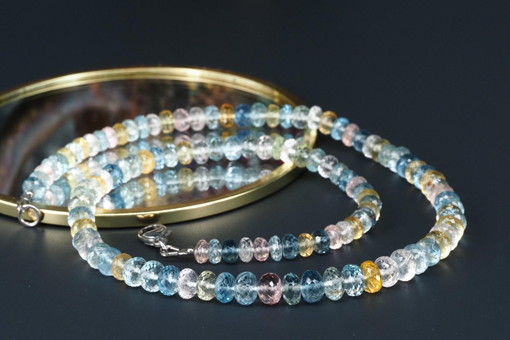 Aquamarin Collier Silber Beryll Kette blau rosa gelb