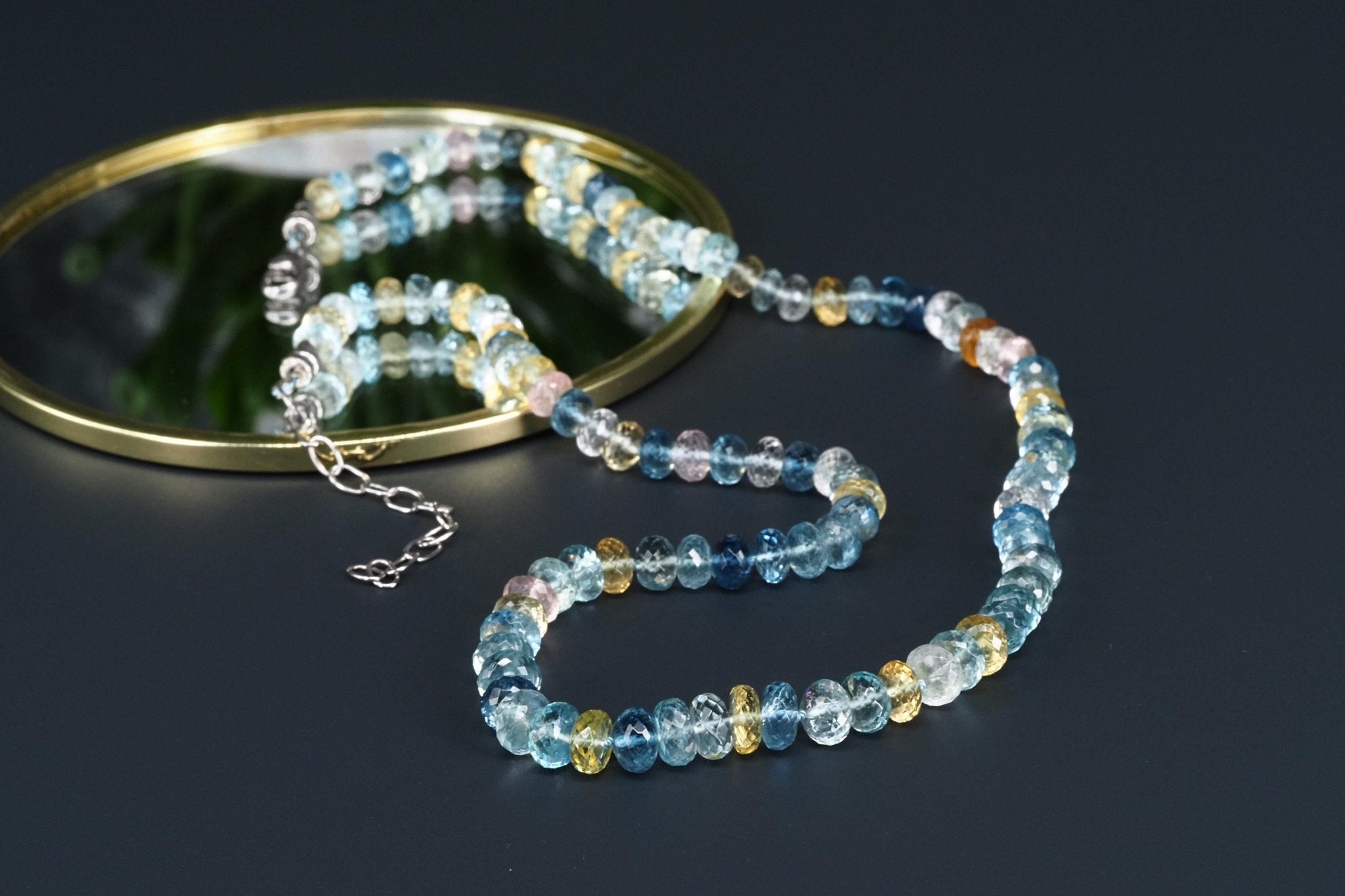 Aquamarin Collier Silber Beryll Kette blau rosa Morganit