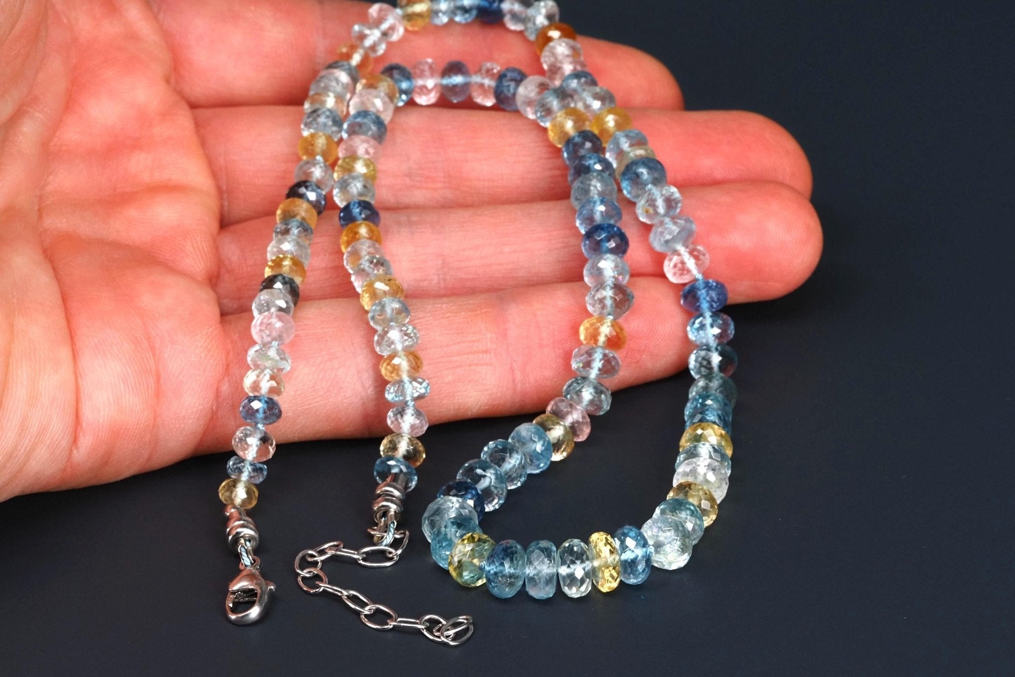 Aquamarin Collier Silber Beryll Kette blau rosa Morganit