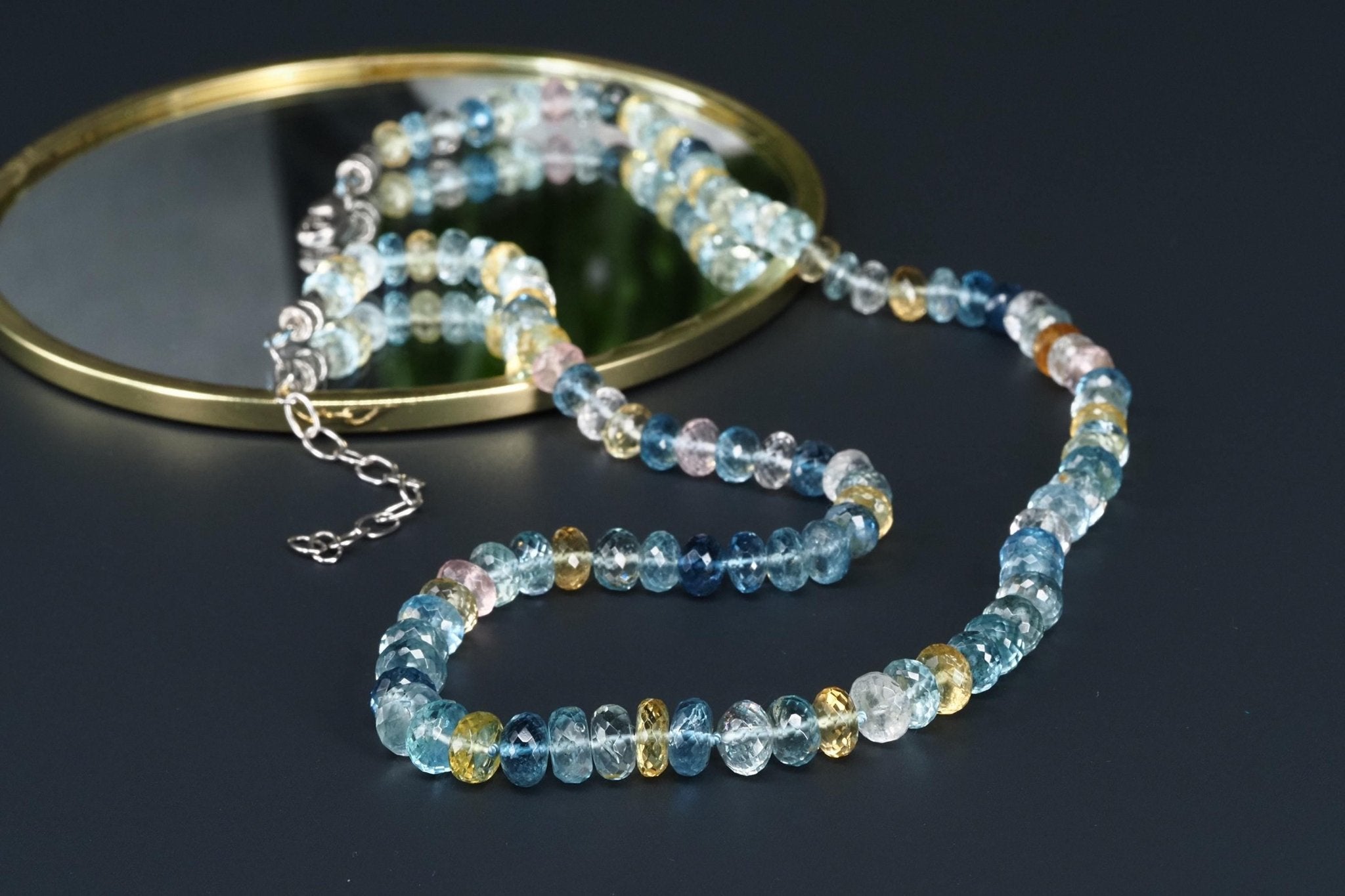 Aquamarin Collier Silber Beryll Kette blau rosa Morganit