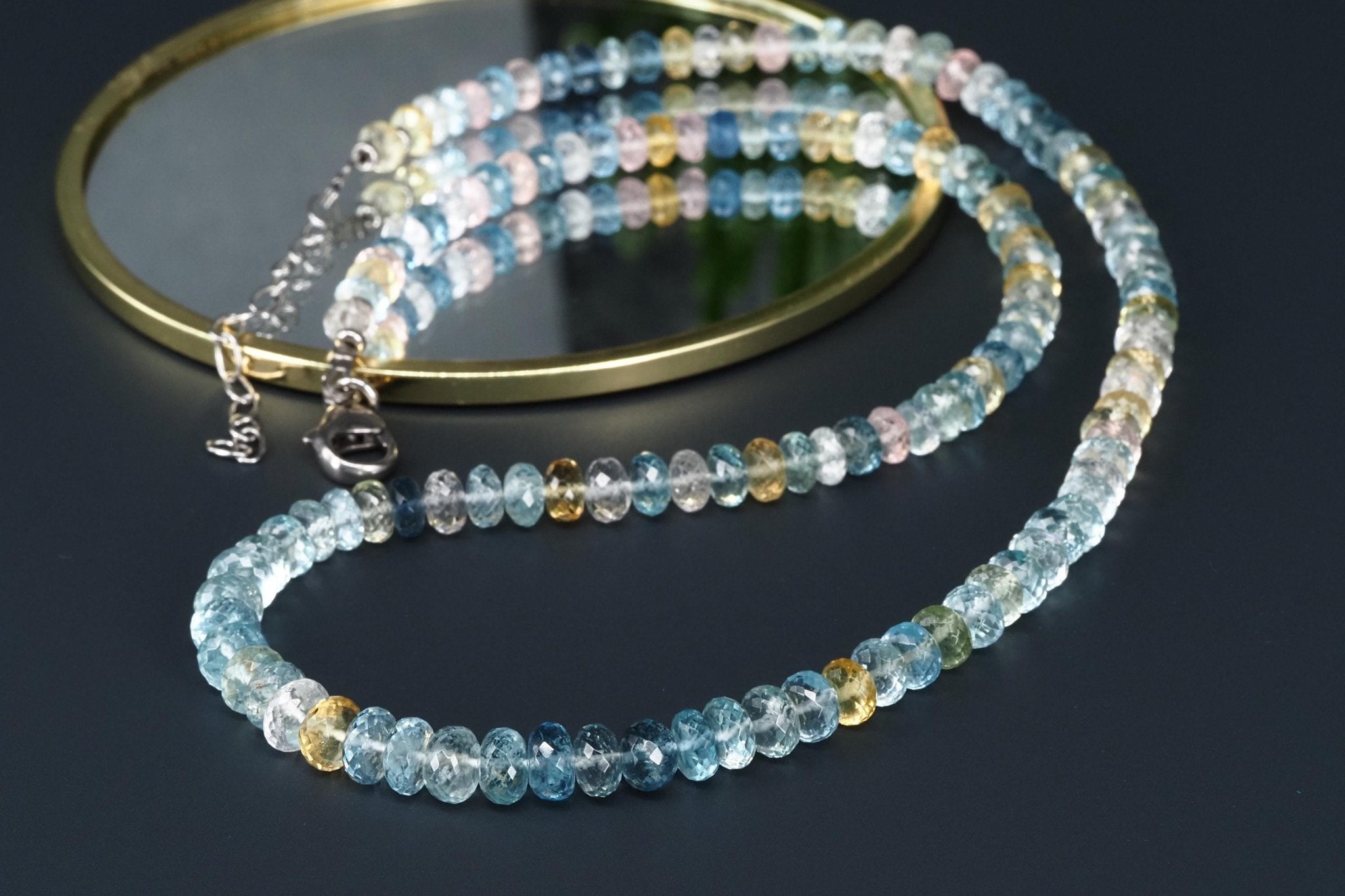 Aquamarin Heliodor Morganit Edelstein Kette facettiert