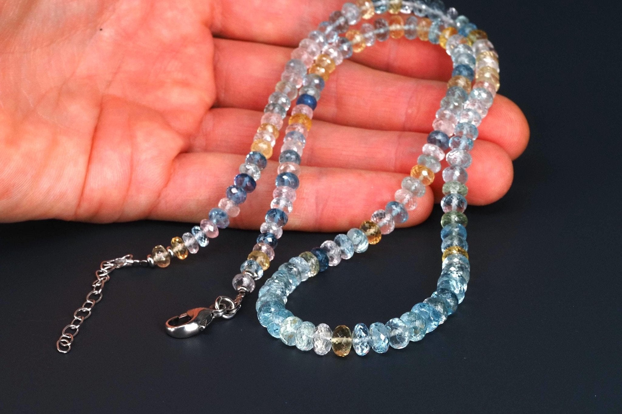 Aquamarin Heliodor Morganit Edelstein Kette facettiert