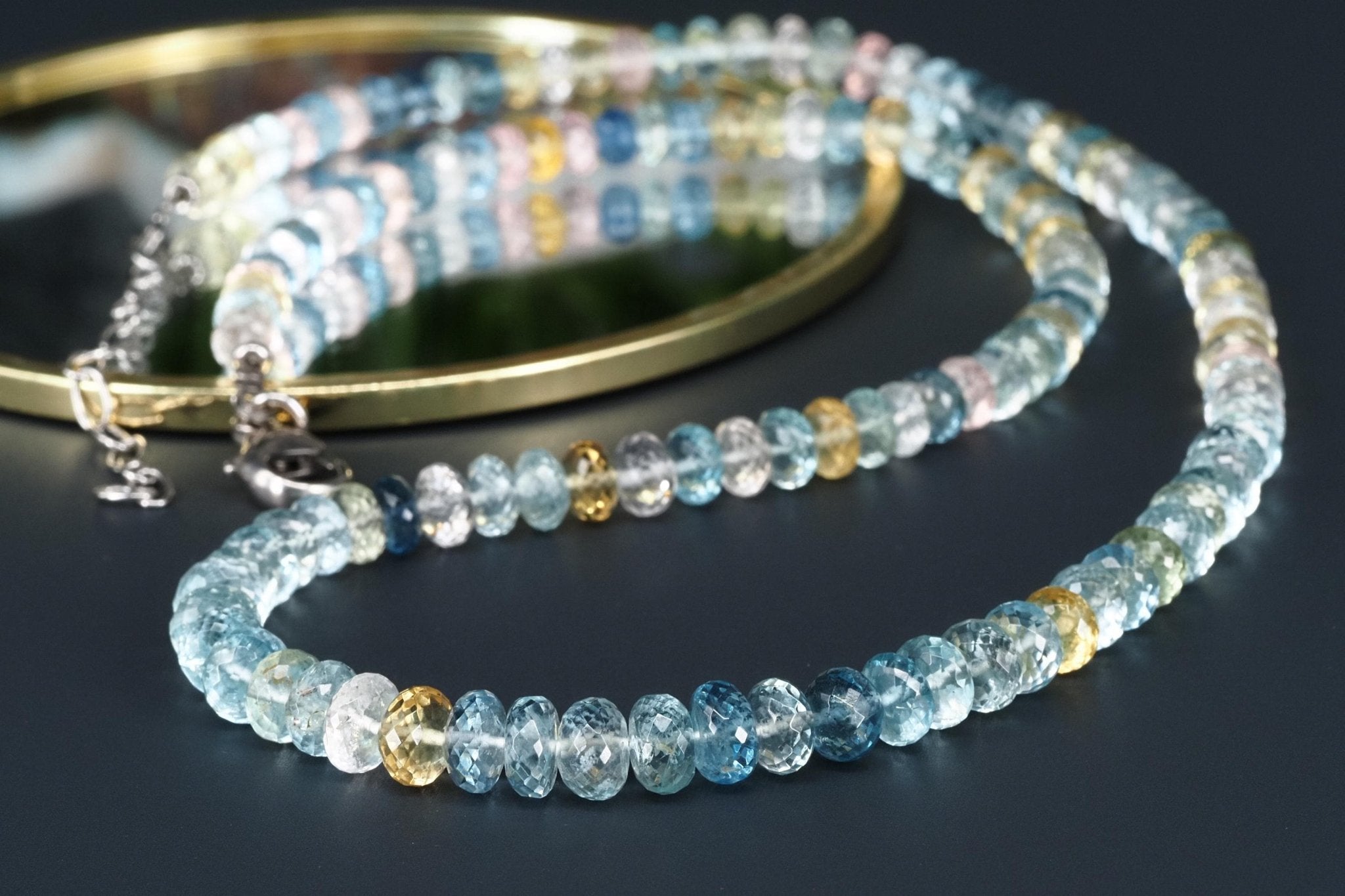 Aquamarin Heliodor Morganit Edelstein Kette facettiert