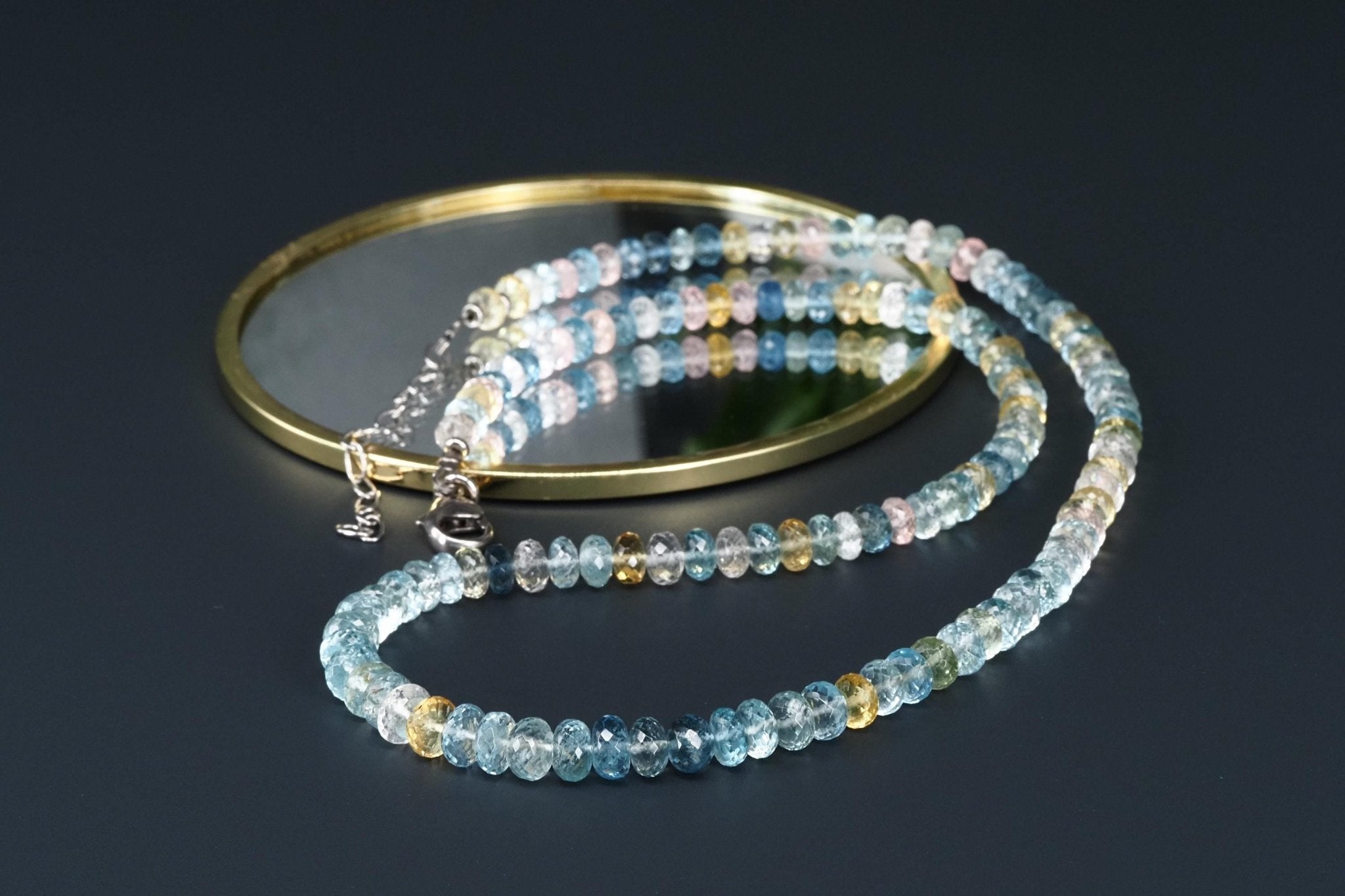 Aquamarin Heliodor Morganit Edelstein Kette facettiert