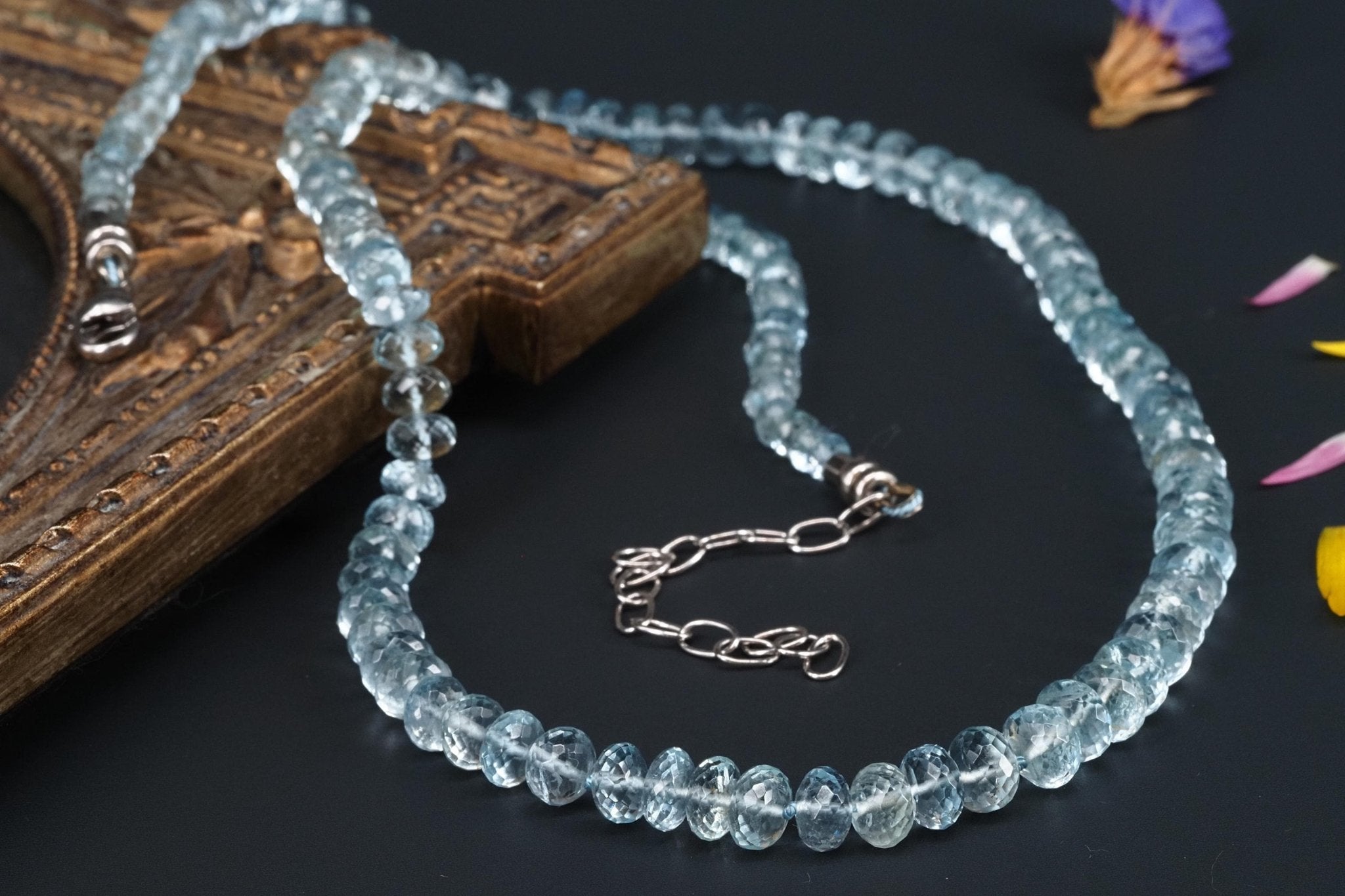 Aquamarin Kette Natur Edelstein Perlen Collier Silber