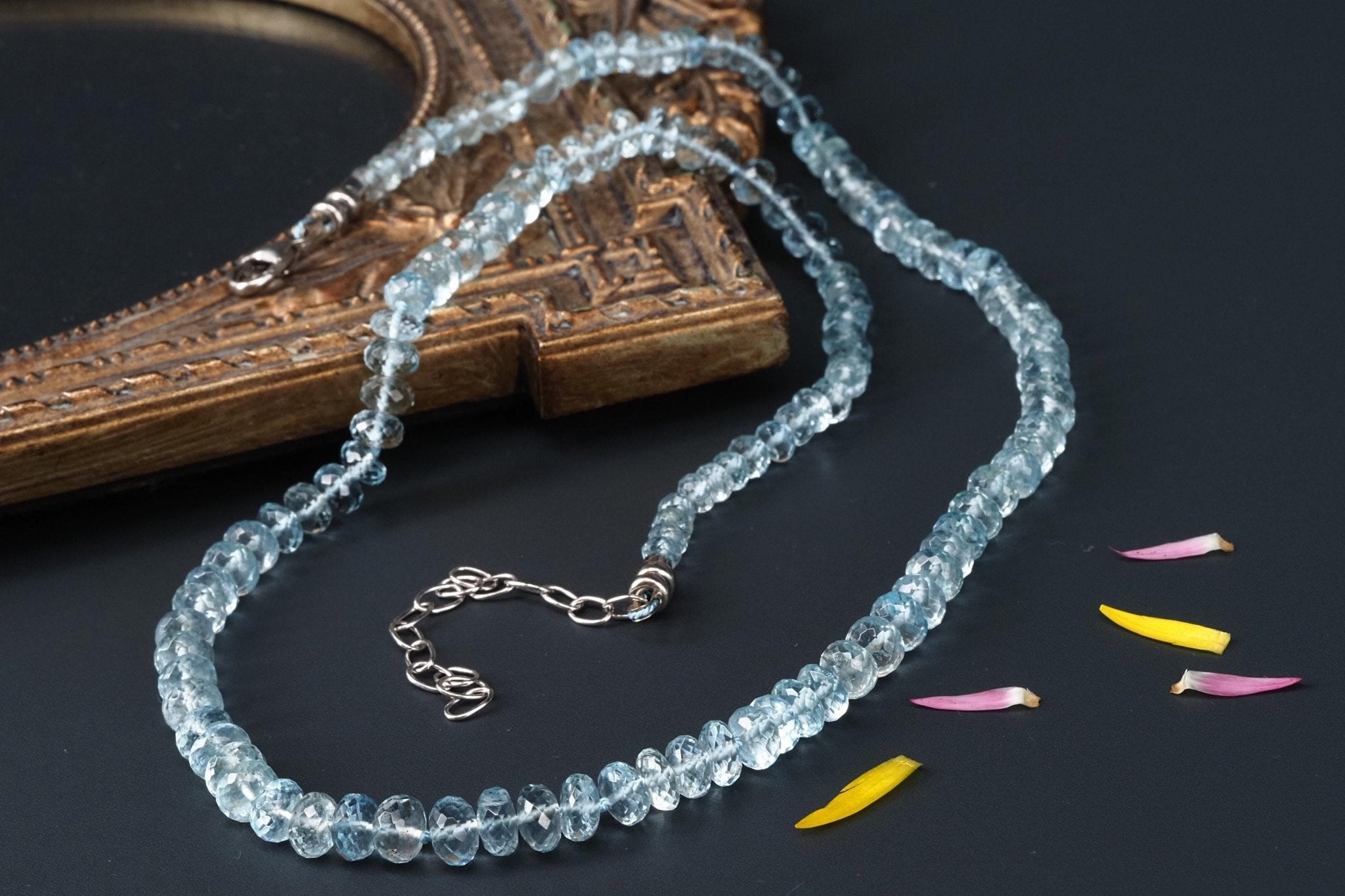 Aquamarin Kette Natur Edelstein Perlen Collier Silber