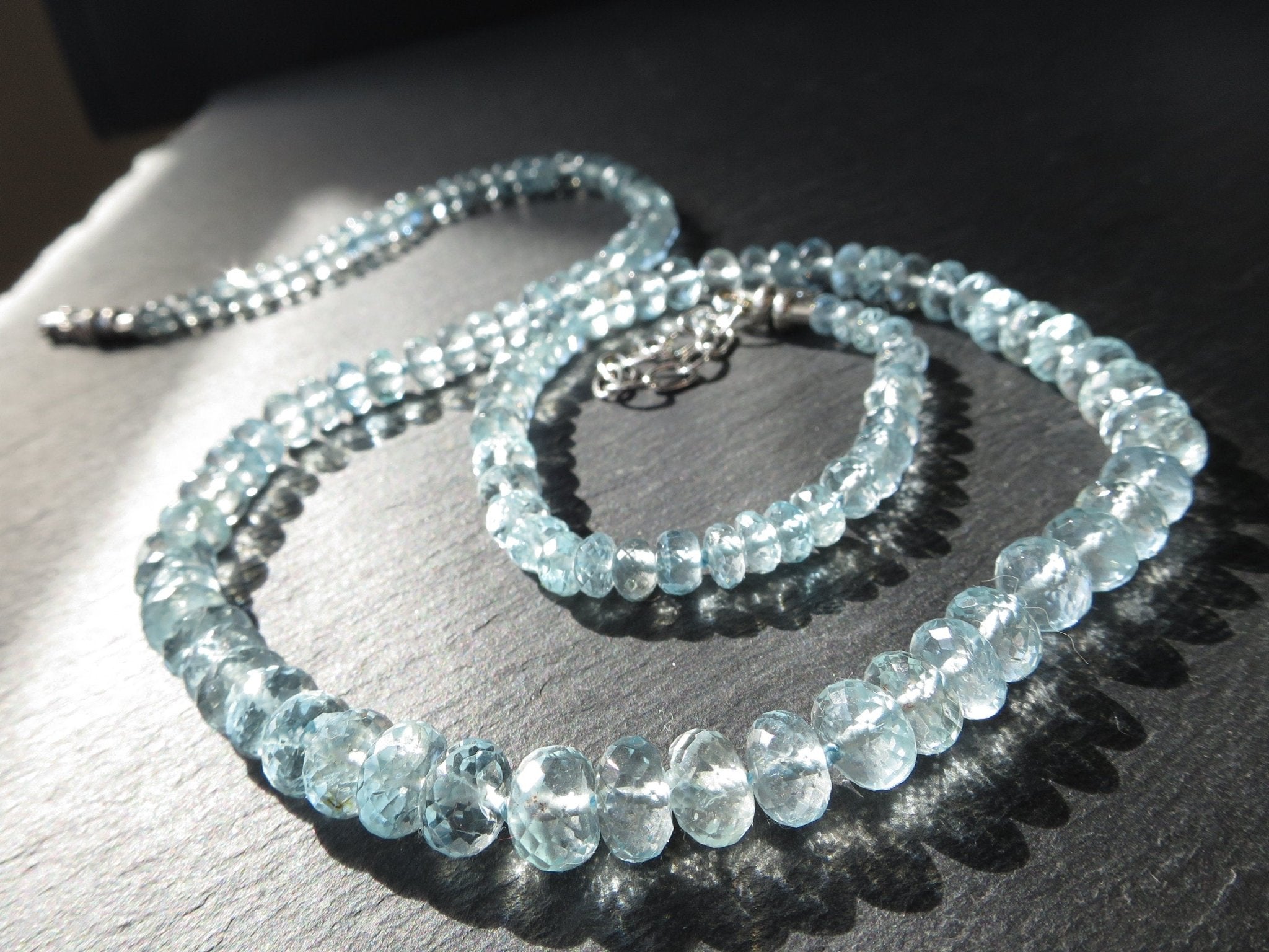 Aquamarin Kette Natur Edelstein Perlen Collier Silber