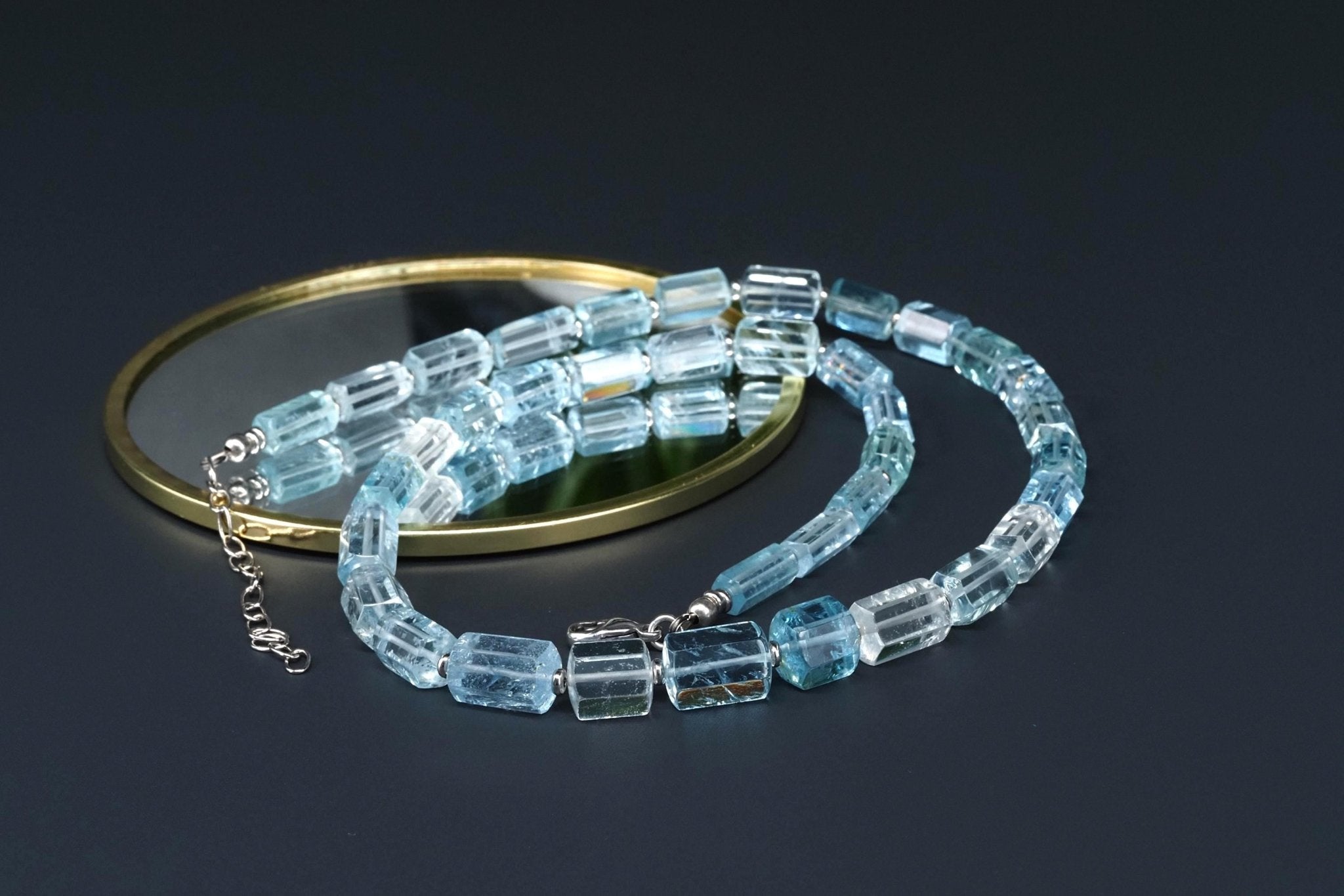 Aquamarin Kette Silber Naturkristalle 53cm blau