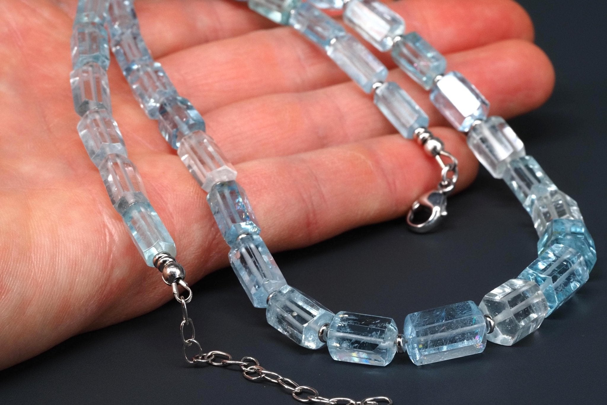 Aquamarin Kette Silber Naturkristalle 53cm blau