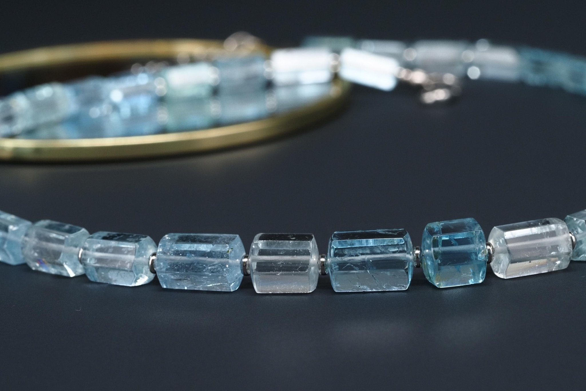 Aquamarin Kette Silber Naturkristalle 53cm blau