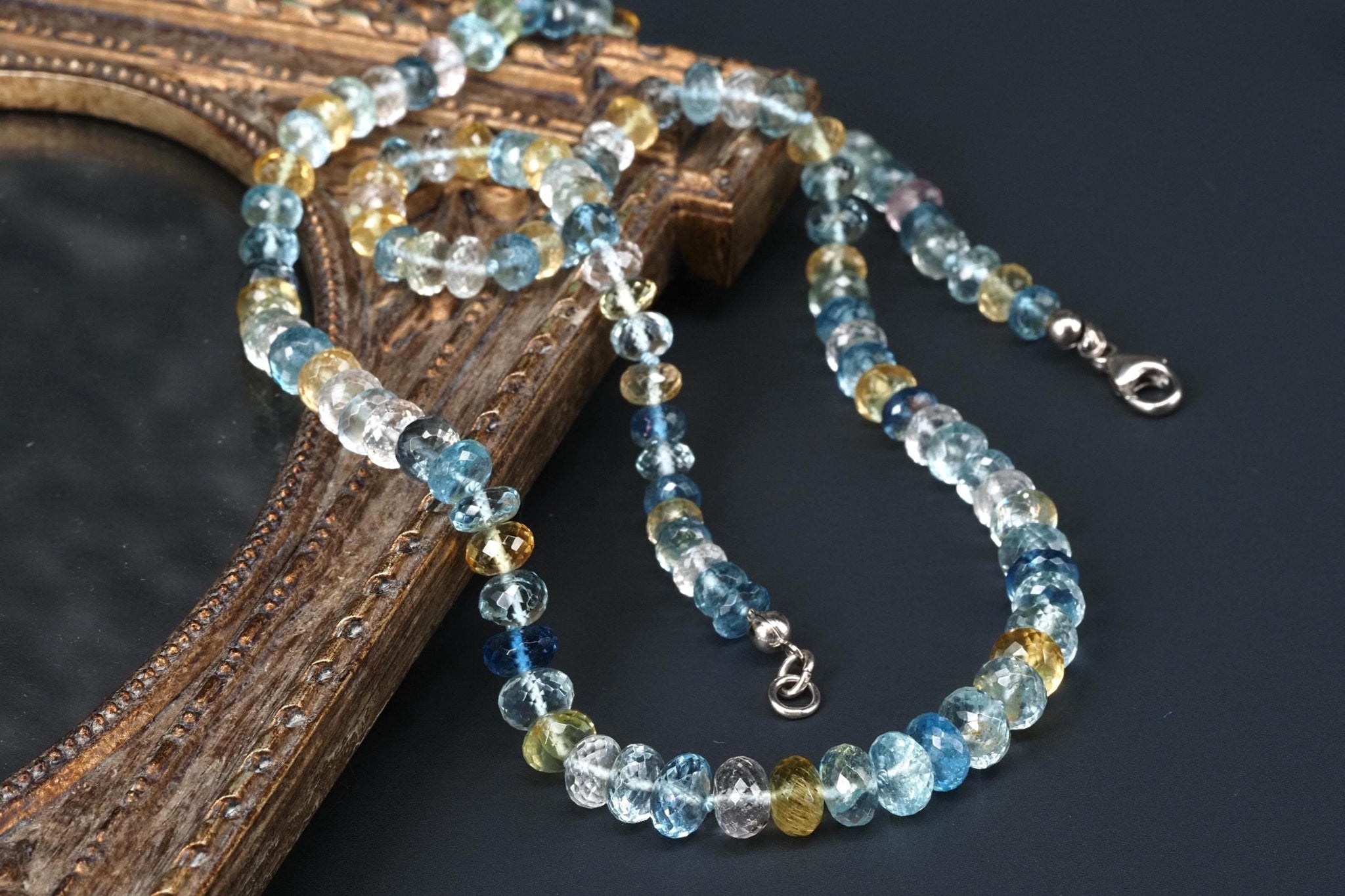 Aquamarin Morganit Heliodor Beryl Kette blau rosa gelb