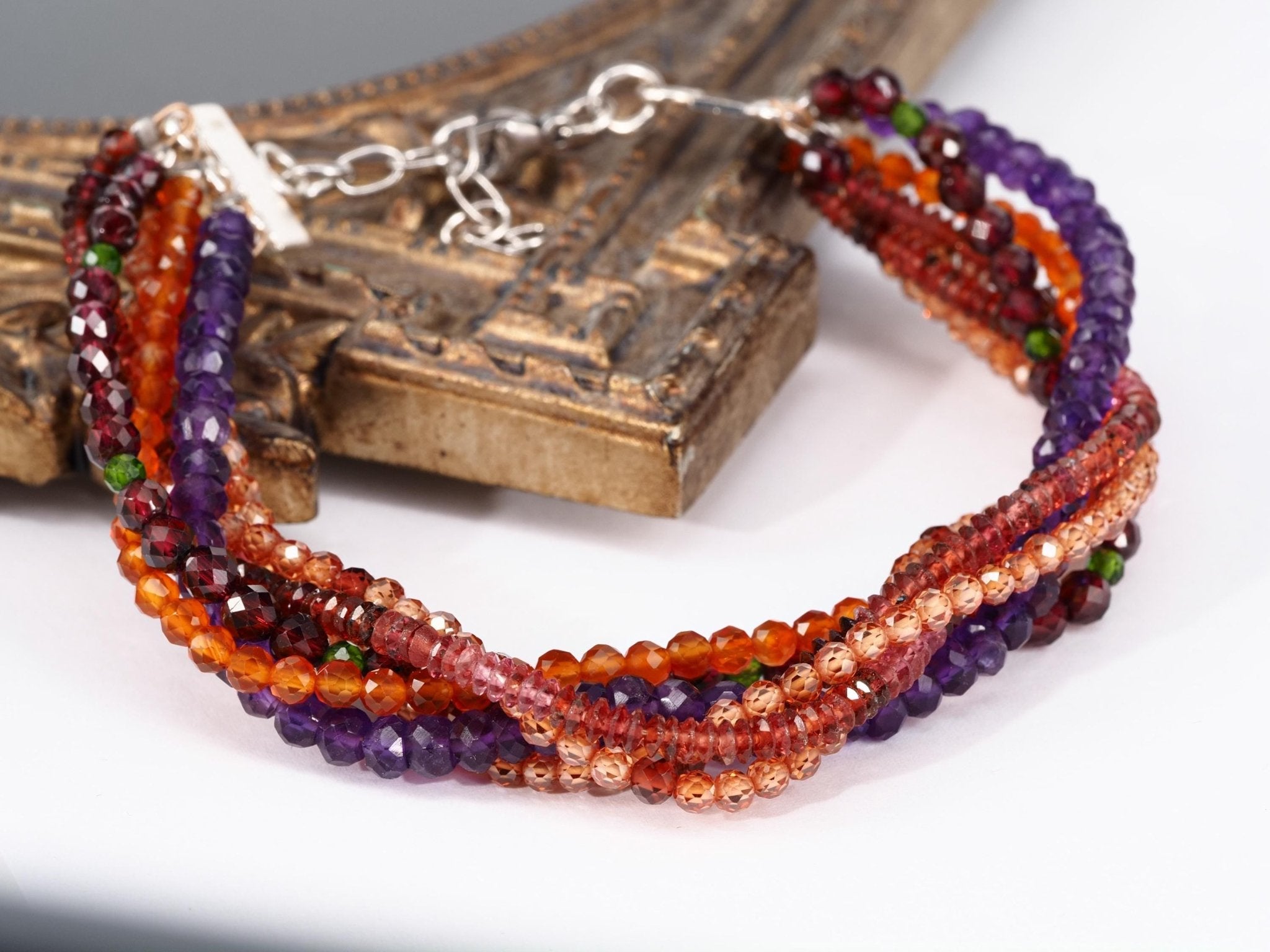 Armband Silber Granat Armband Bunt mehrreihiges Edelstein Armband Herbst Farben Granat Armband geflochten Edelstein rot Armband Silber