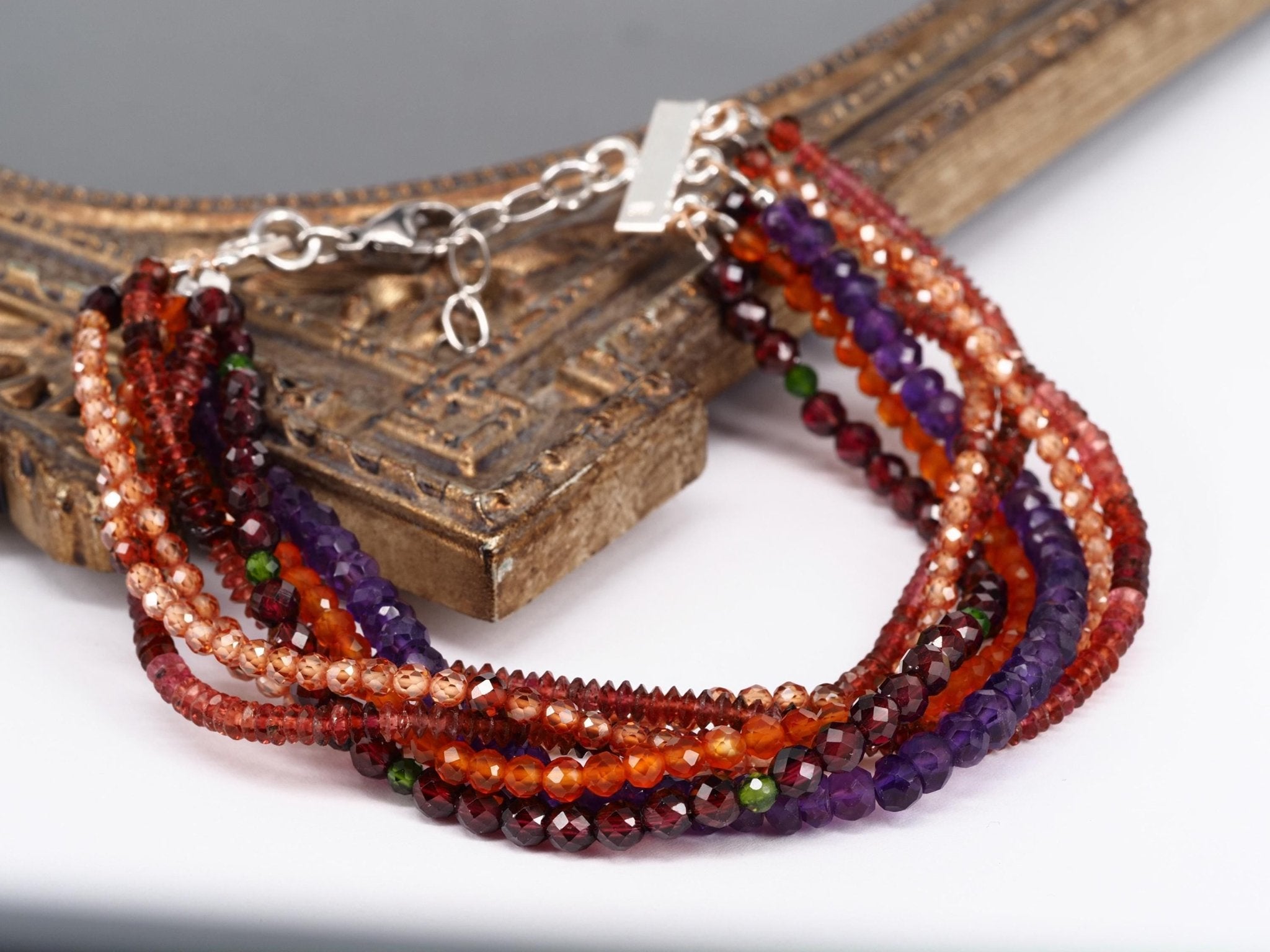 Armband Silber Granat Armband Bunt mehrreihiges Edelstein Armband Herbst Farben Granat Armband geflochten Edelstein rot Armband Silber