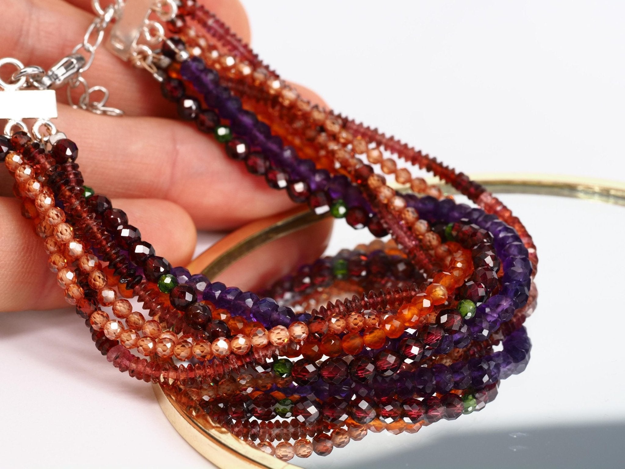 Armband Silber Granat Armband Bunt mehrreihiges Edelstein Armband Herbst Farben Granat Armband geflochten Edelstein rot Armband Silber