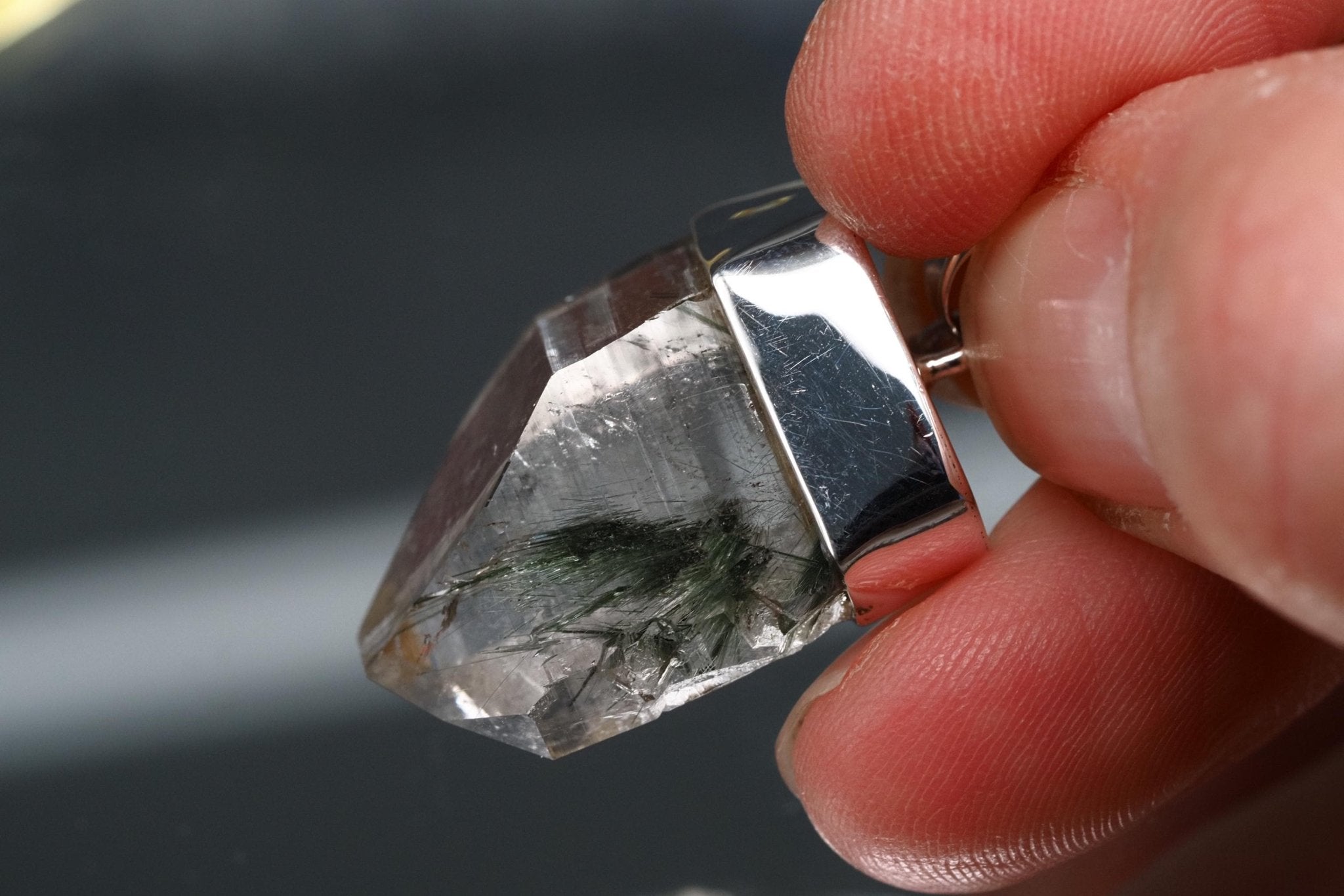 Bergkristall Aktinolith Anhänger Silber Österreich 33mm