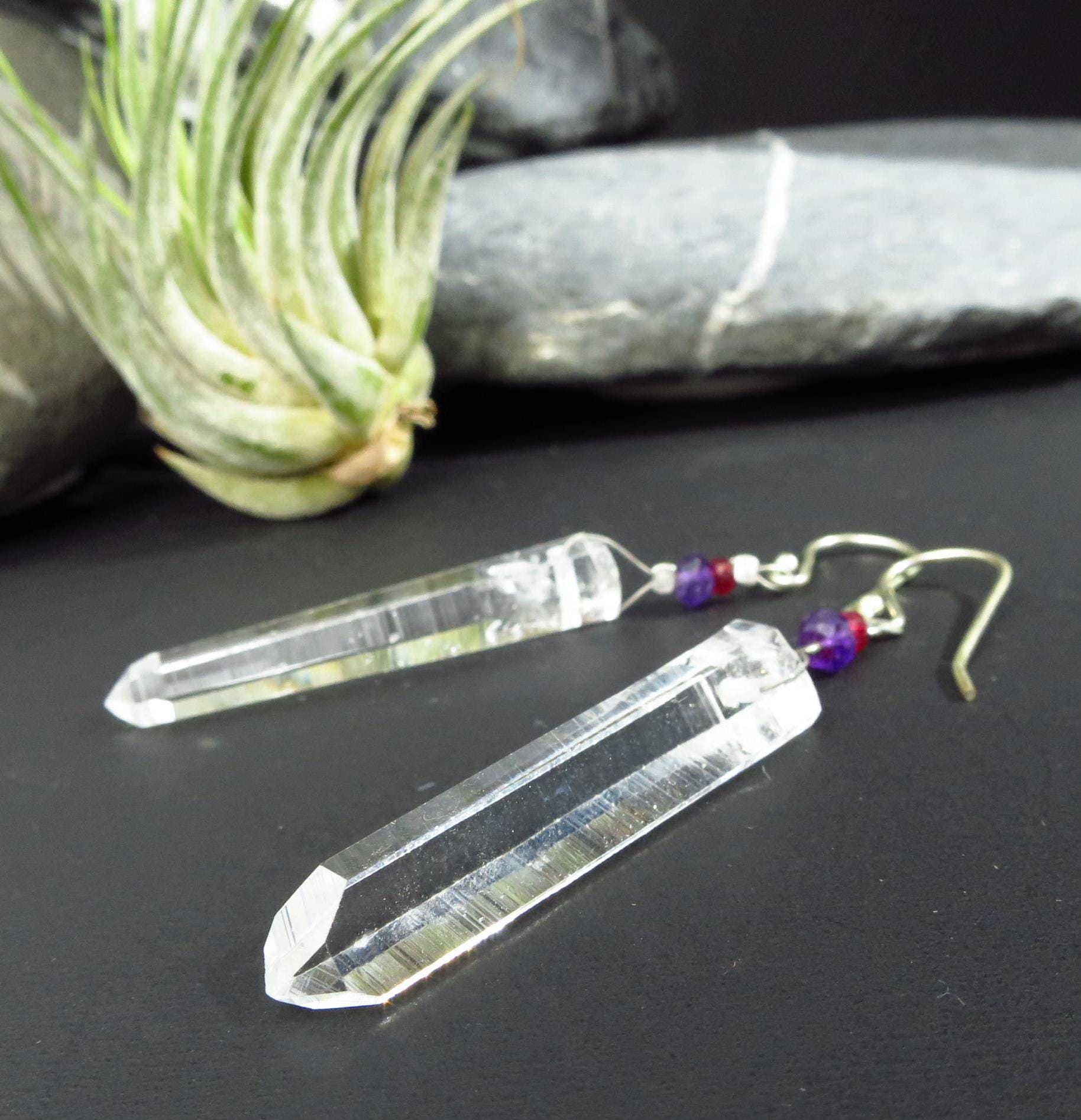 Bergkristall Ohrringe 925 Silber Natur Kristall Spitzen