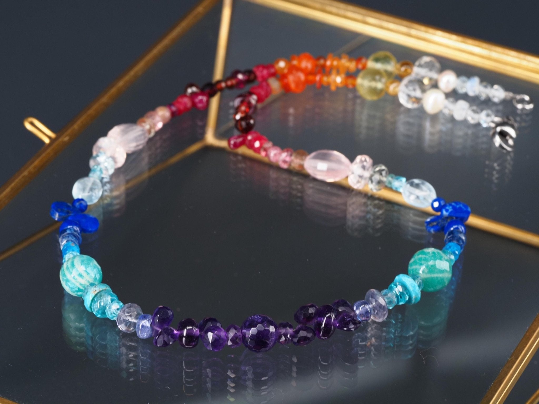 Bunte Edelstein Kette Länge 44cm Chakra Halskette