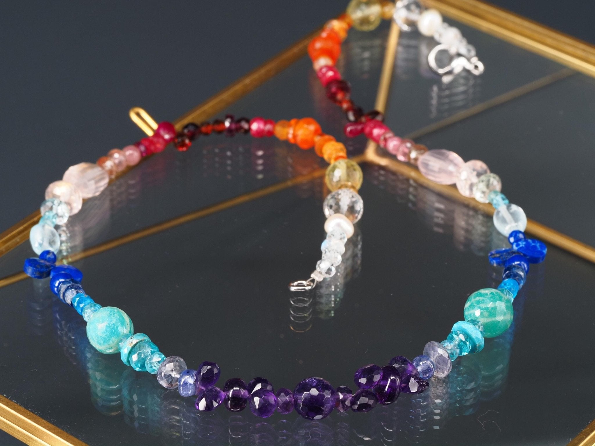 Bunte Edelstein Kette Länge 44cm Chakra Halskette