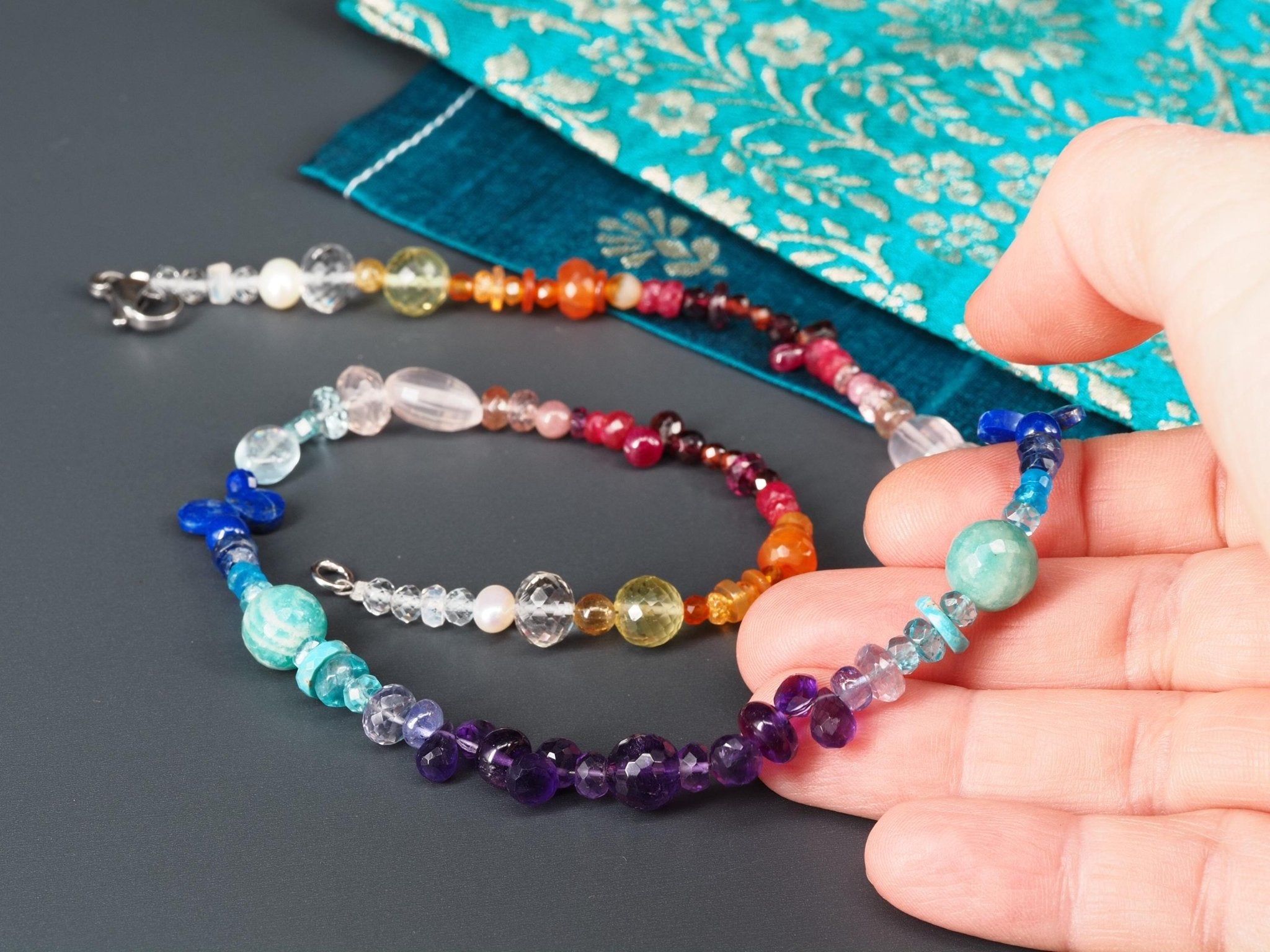 Bunte Edelstein Kette Länge 44cm Chakra Halskette