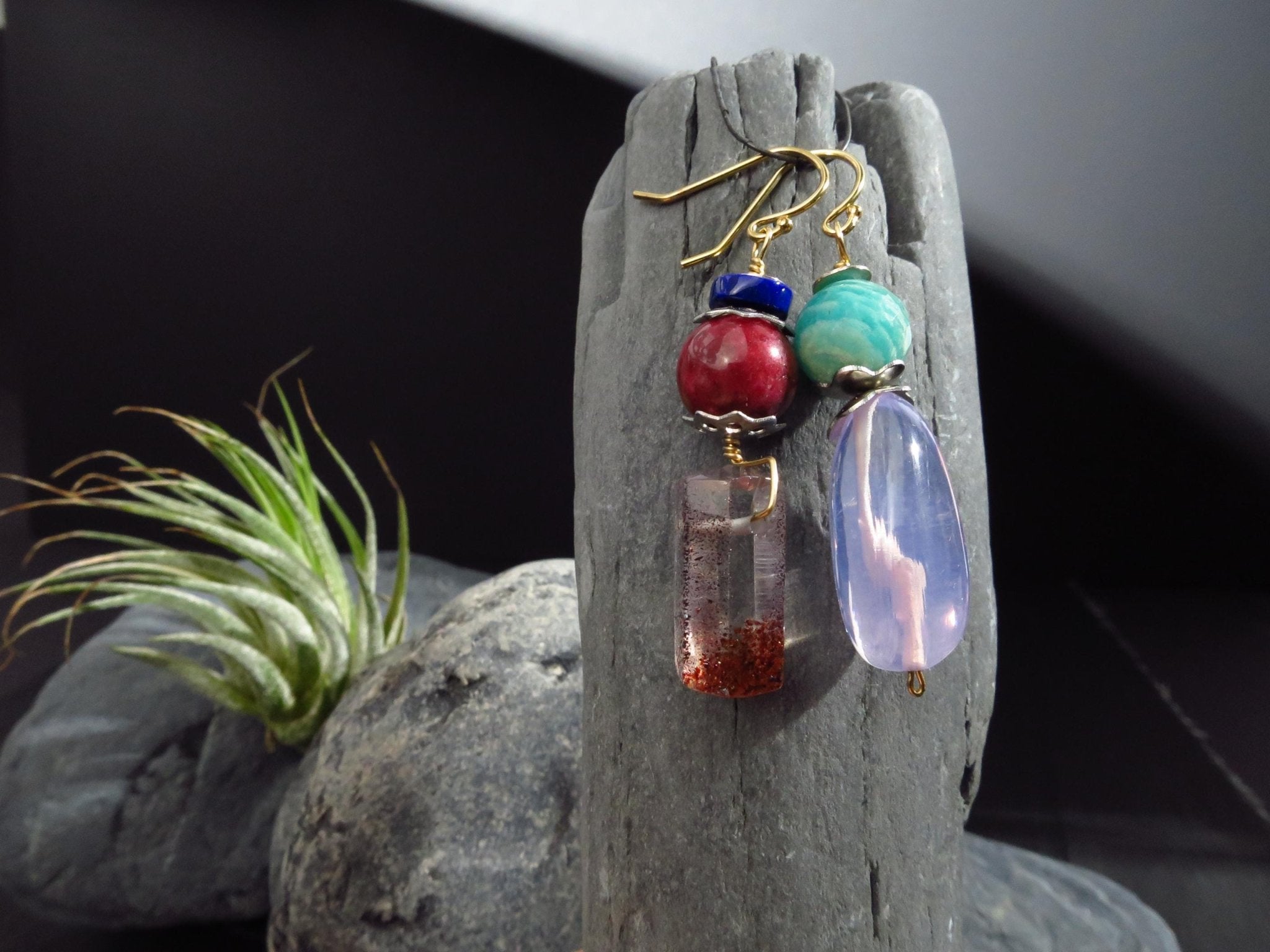 Bunte Edelstein Ohrringe Lavendel Quarz Gold filled