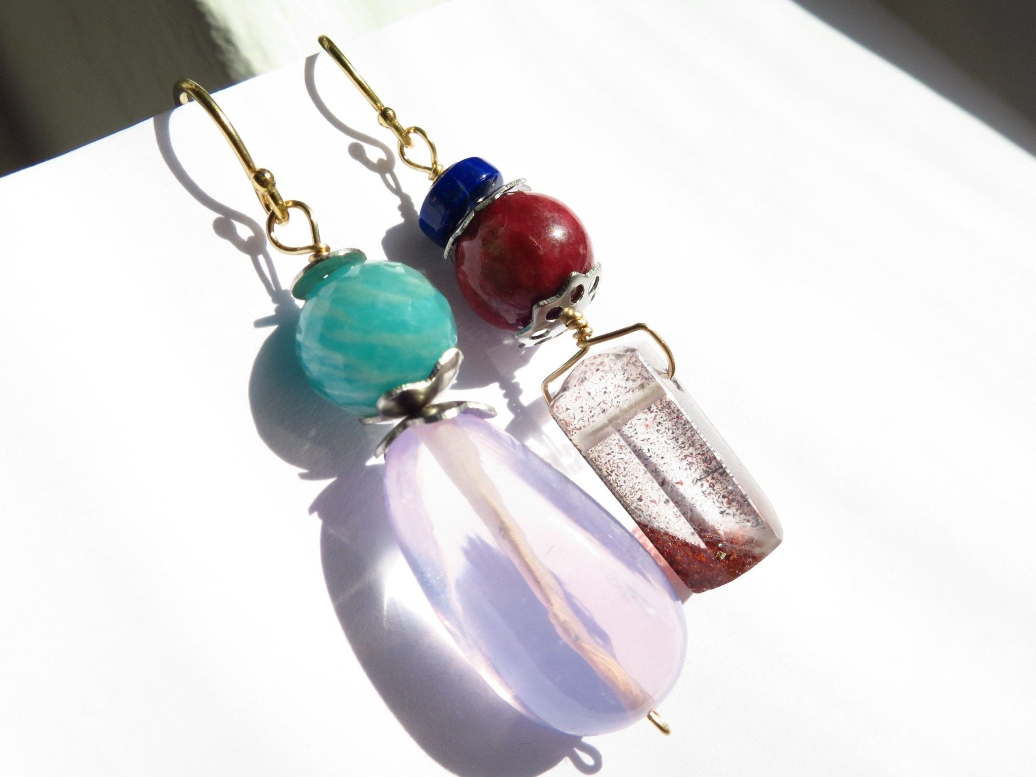 Bunte Edelstein Ohrringe Lavendel Quarz Gold filled