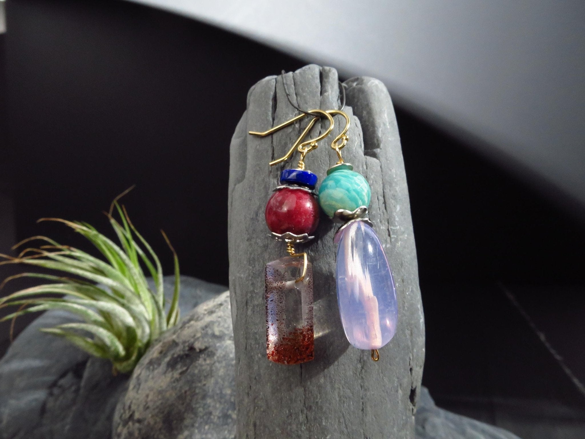 Bunte Edelstein Ohrringe Lavendel Quarz Gold filled