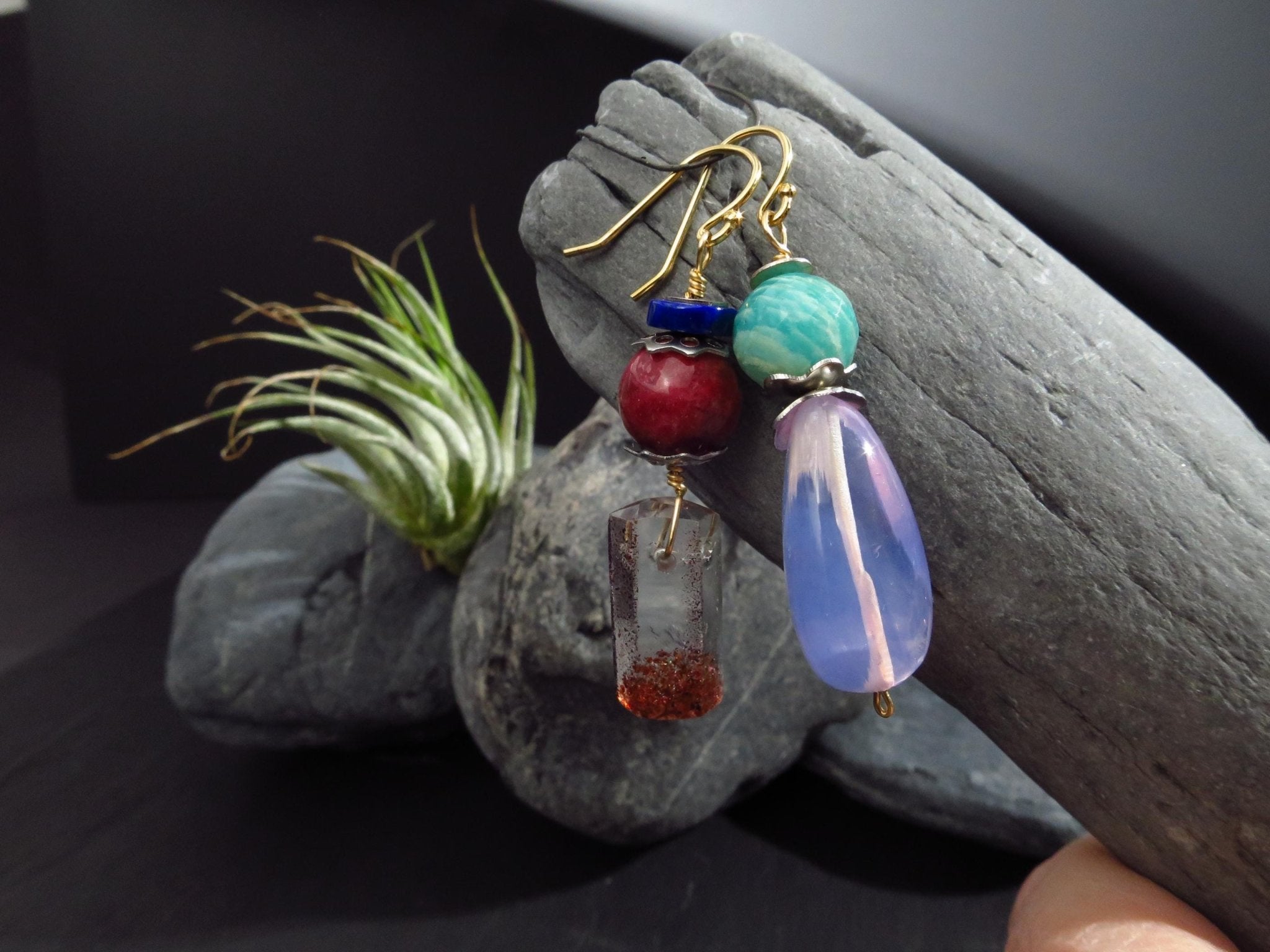 Bunte Edelstein Ohrringe Lavendel Quarz Gold filled