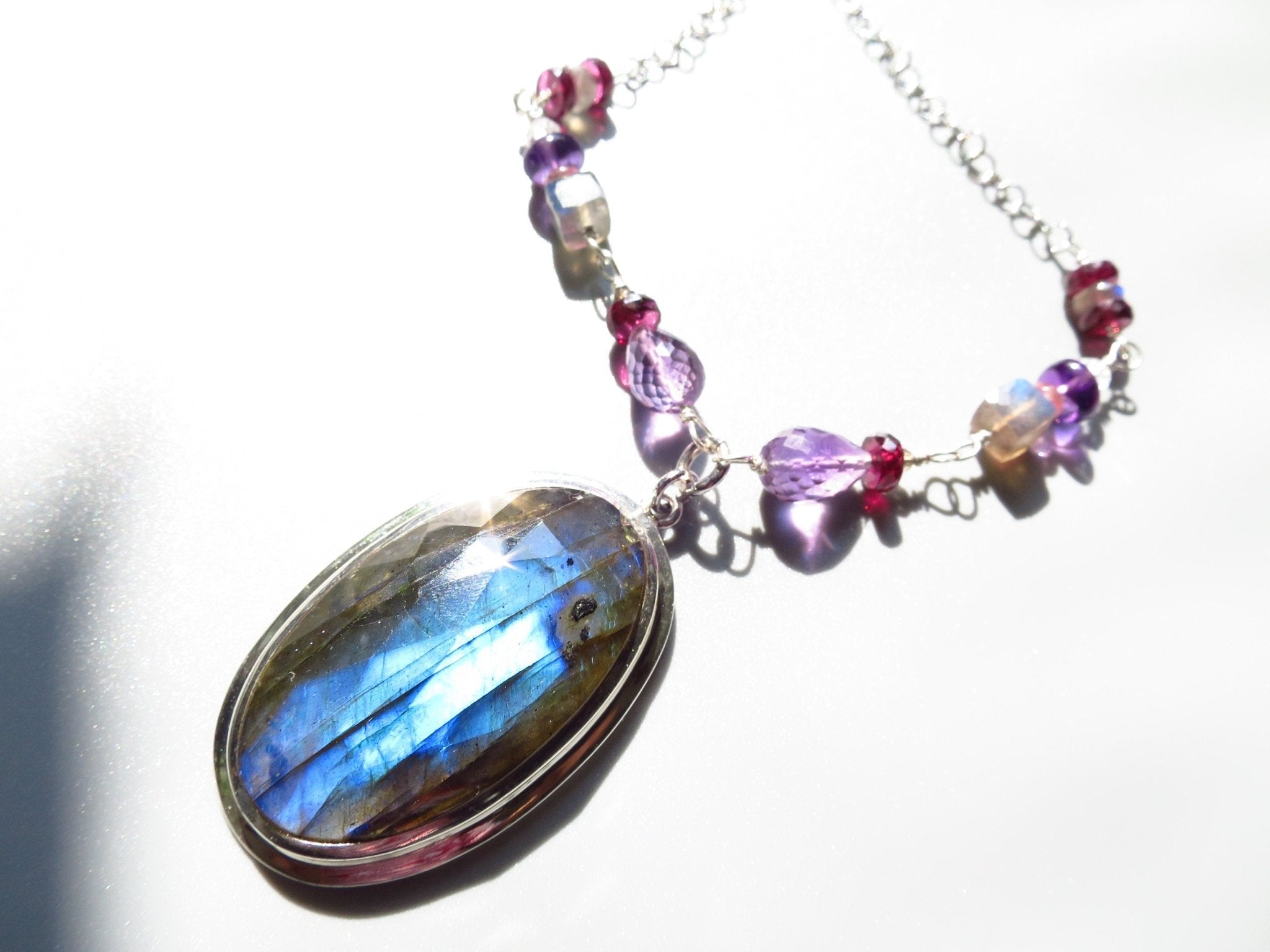 bunte Edelstein Rosenkranz Kette Labradorit Rubin