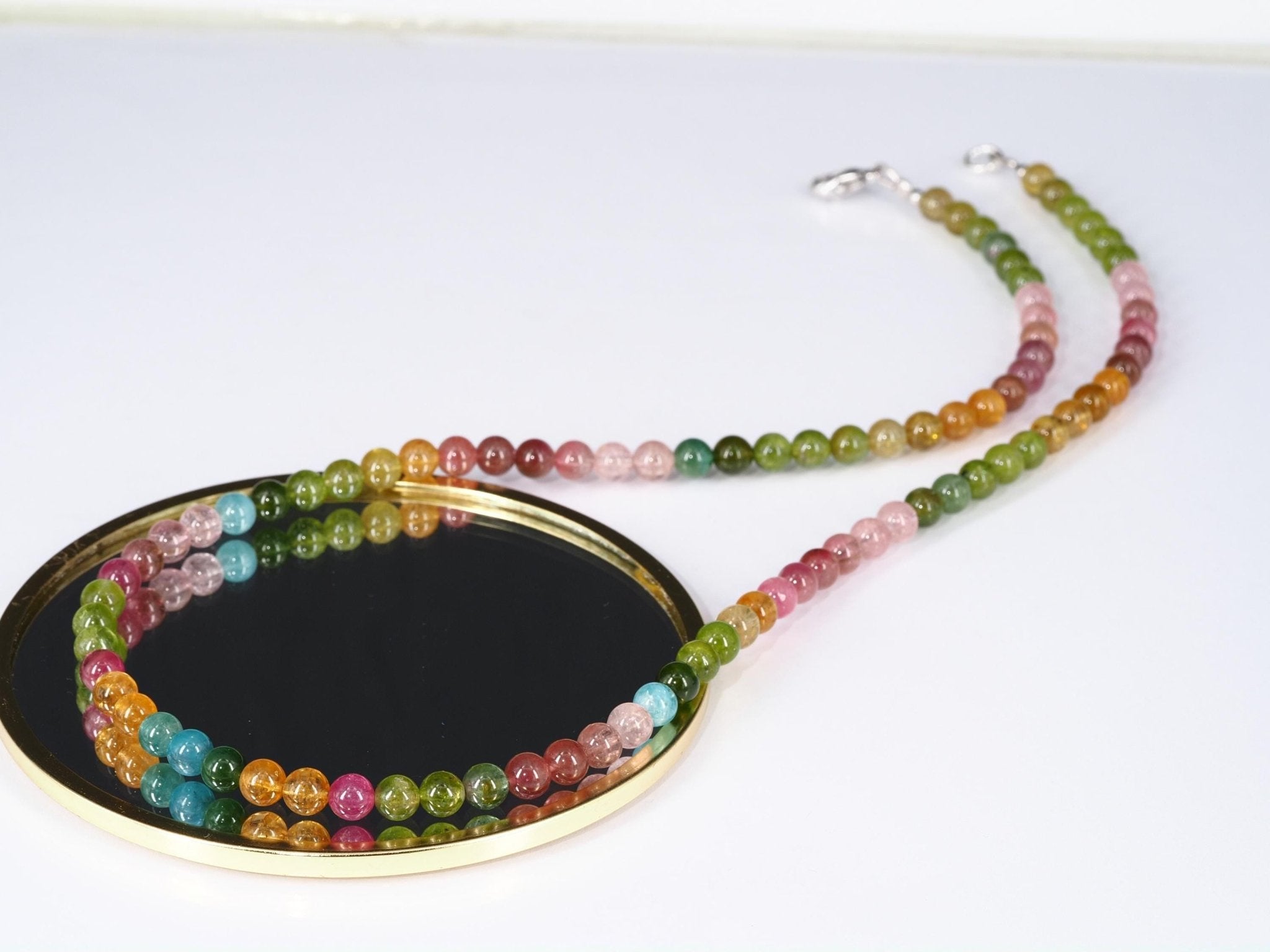 Bunte Turmalin Kette mit 6,5 mm • Echte unbehandelte Natursteine • Edelstein Halskette in Kugelform