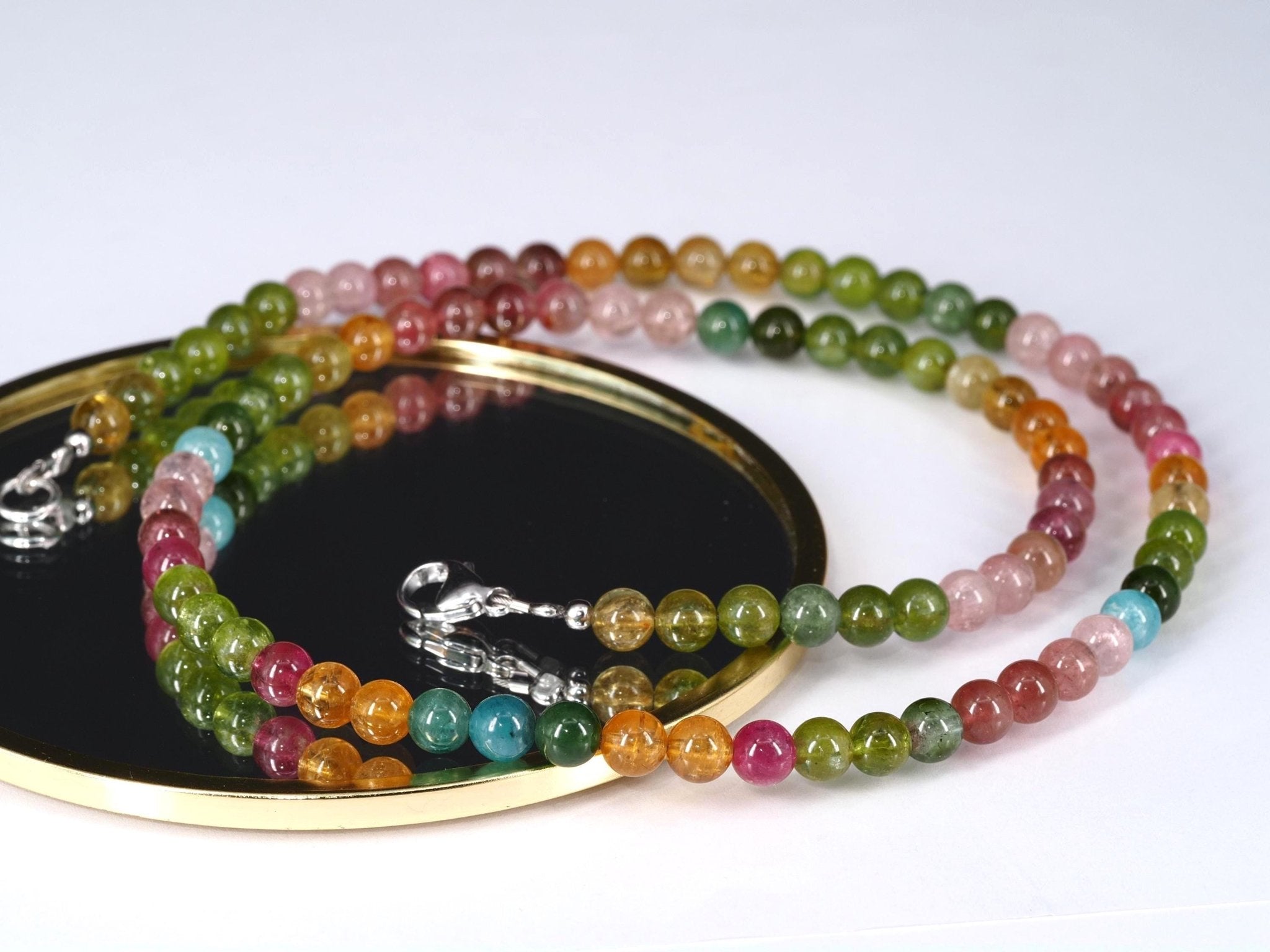 Bunte Turmalin Kette mit 6,5 mm • Echte unbehandelte Natursteine • Edelstein Halskette in Kugelform