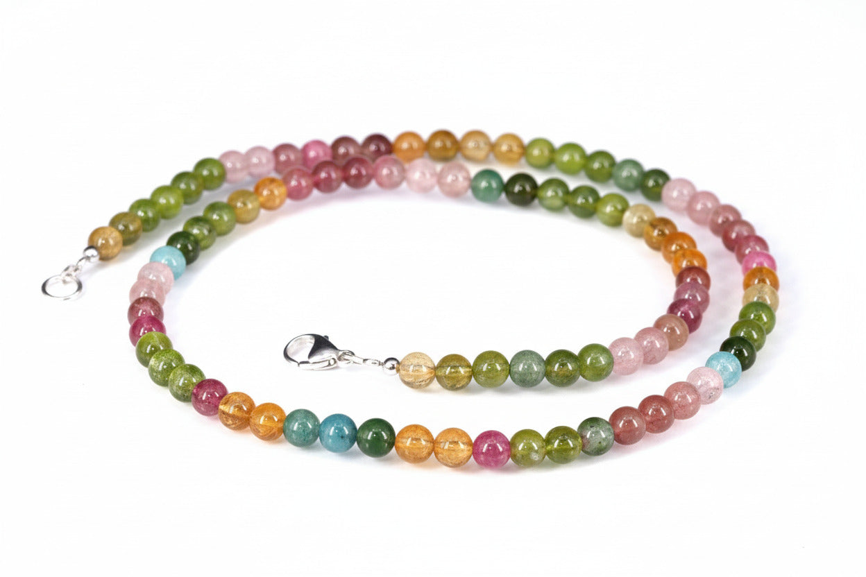 Bunte Turmalin Kette mit 6,5 mm • Echte unbehandelte Natursteine • Edelstein Halskette in Kugelform