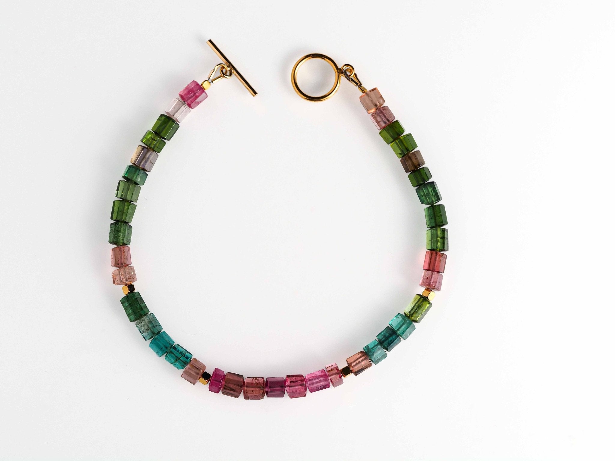 Buntes Turmalin Armband mit Gold-filled Knebelverschluss