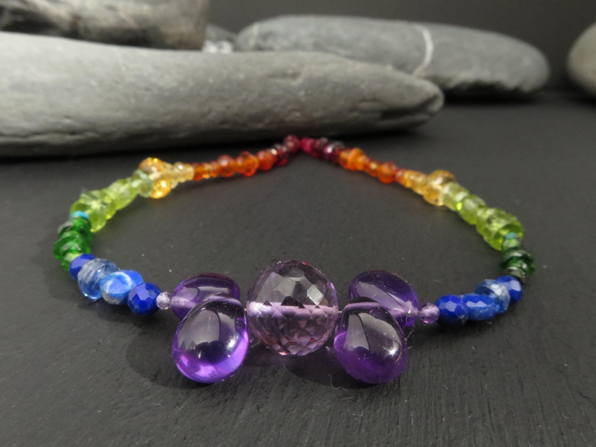 Chakra Regenbogen Amethyst Edelstein Armband Silber