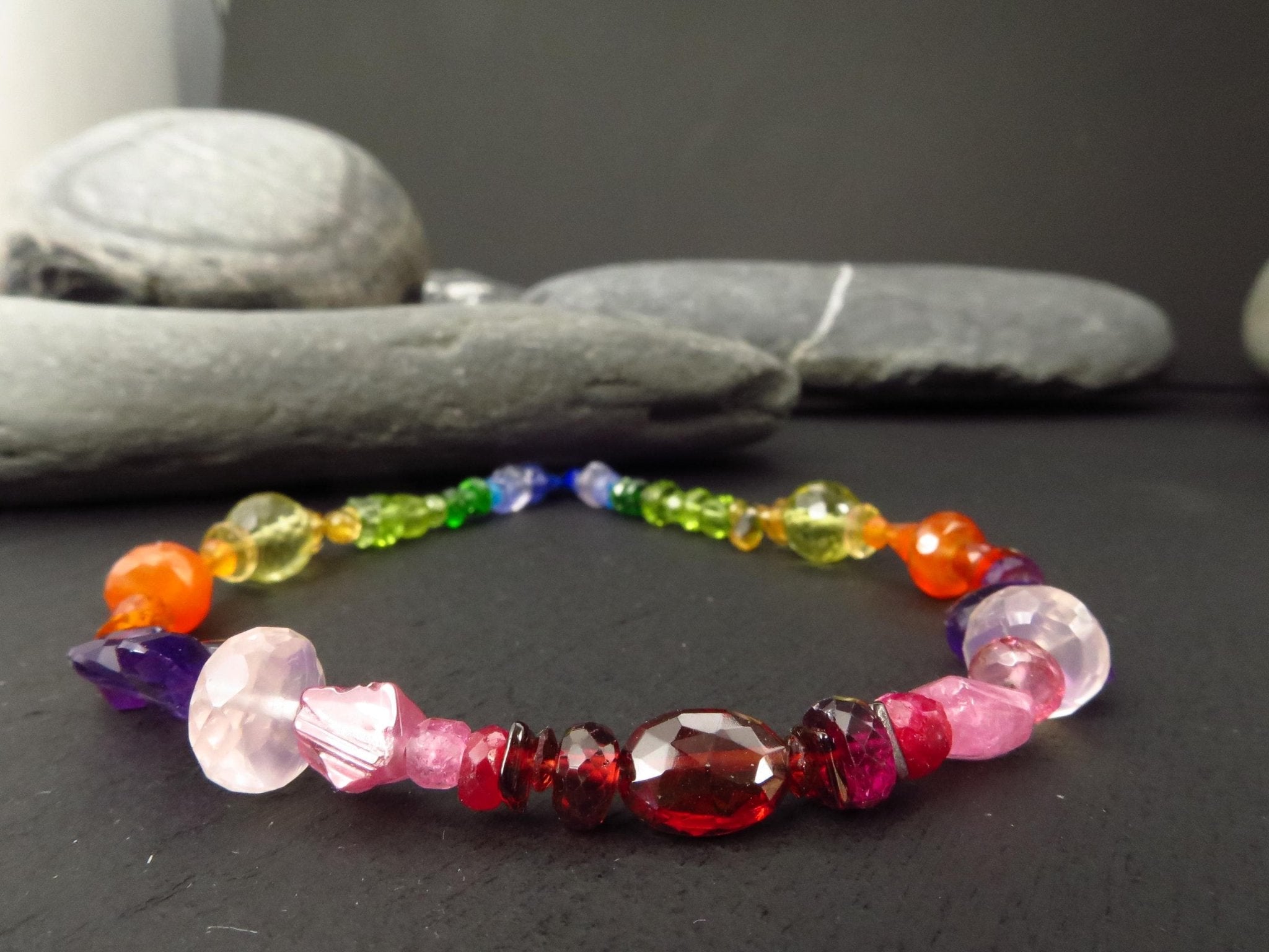 Chakra Regenbogen buntes Edelstein Armband Silber