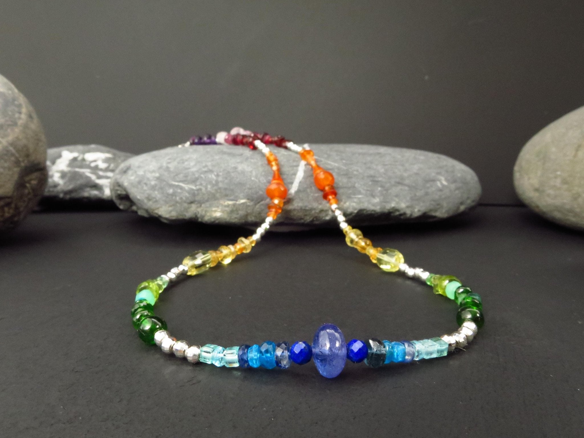 Chakra Regenbogen Tansanit Kette Silber Edelstein