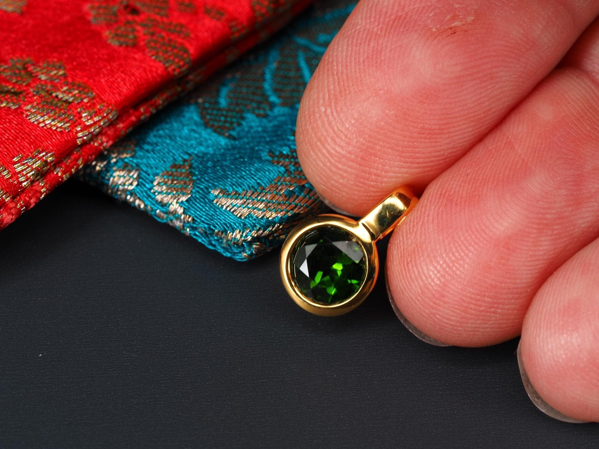 Chromdiopsid Anhänger grün Sterling Silber vergoldet