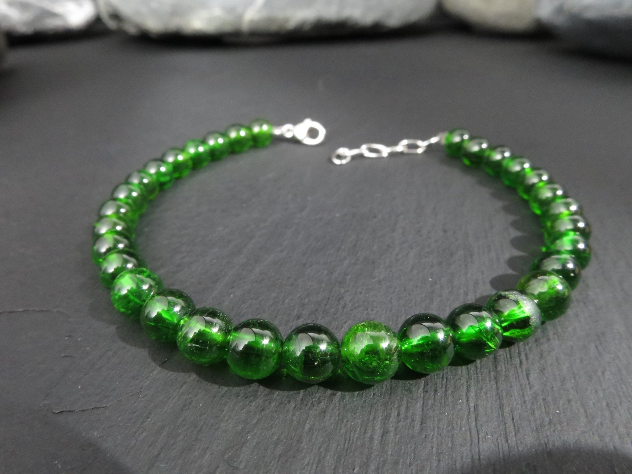 Chromdiopsid Armband grünes Edelsteinarmband 17,5 - 20cm