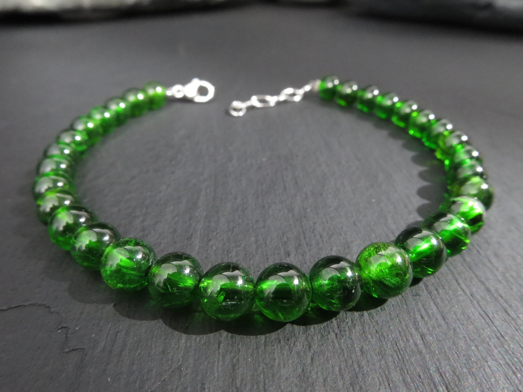 Chromdiopsid Armband grünes Edelsteinarmband 17,5 - 20cm