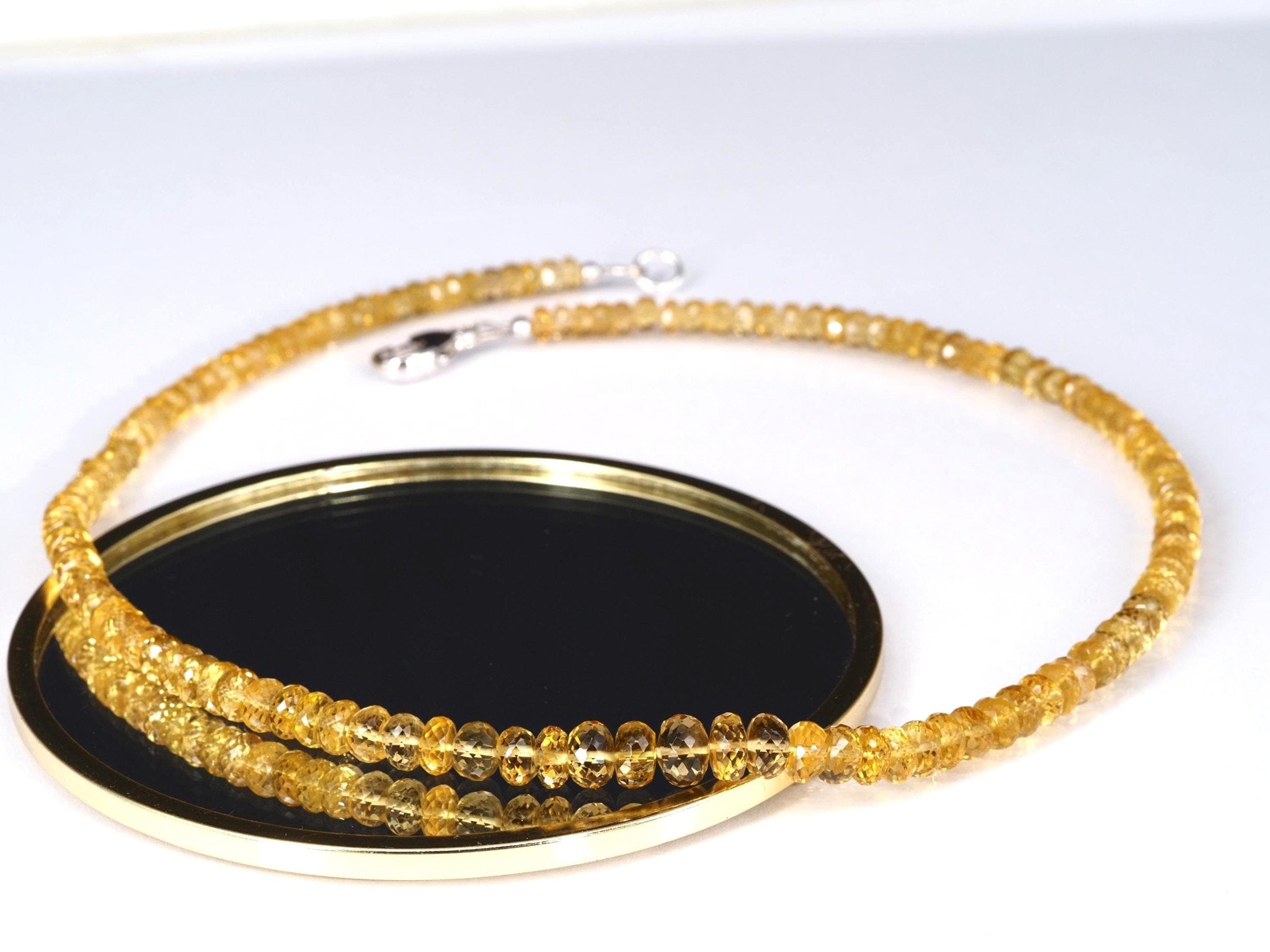 Dunkelgelbe Heliodor Kette – facettierter Goldberyll in Spitzenqualität