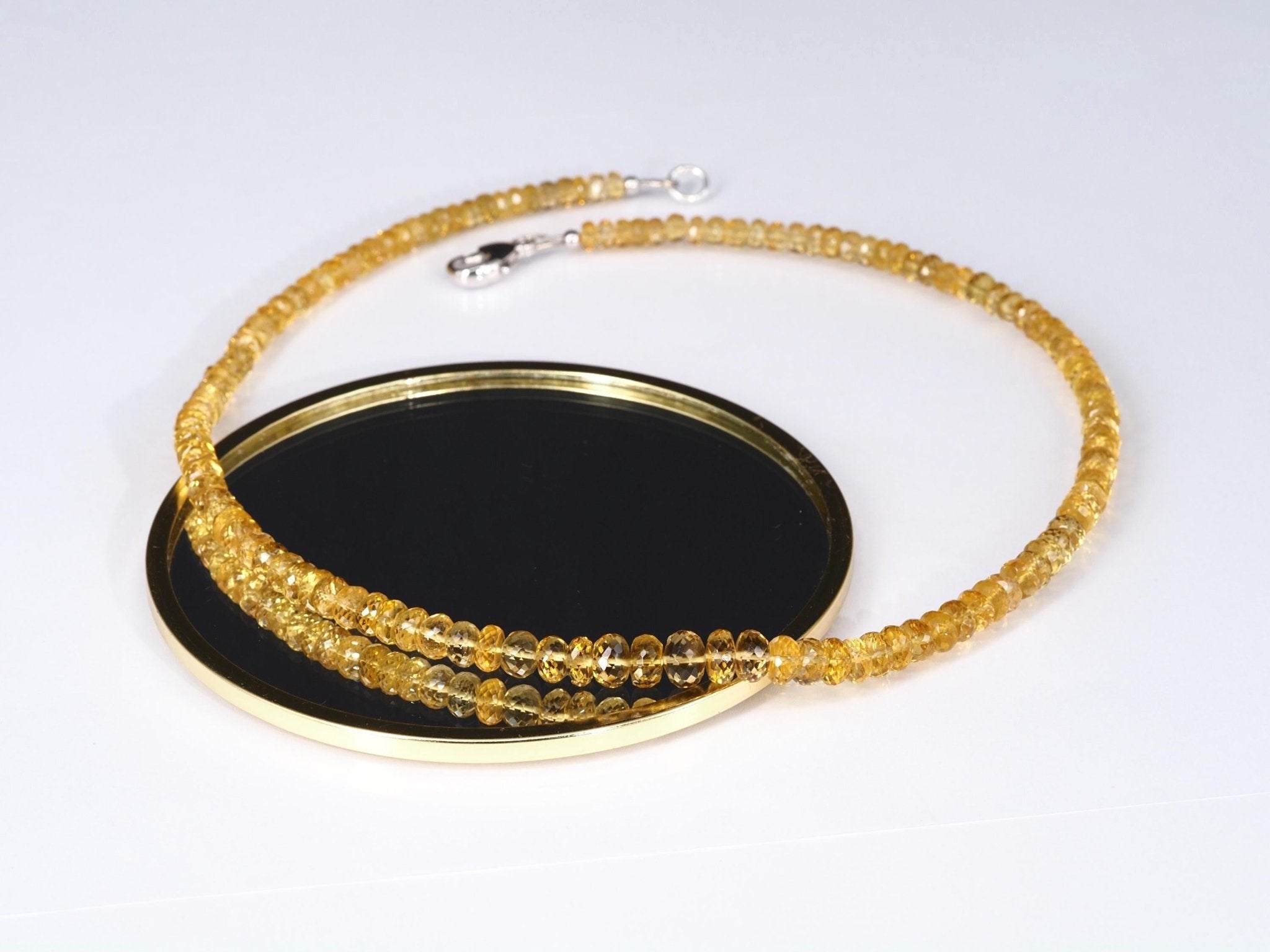 Dunkelgelbe Heliodor Kette – facettierter Goldberyll in Spitzenqualität